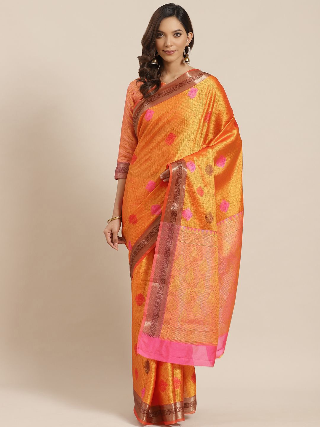 

KIMISHA Woven Design Zari Banarasi Saree, Orange