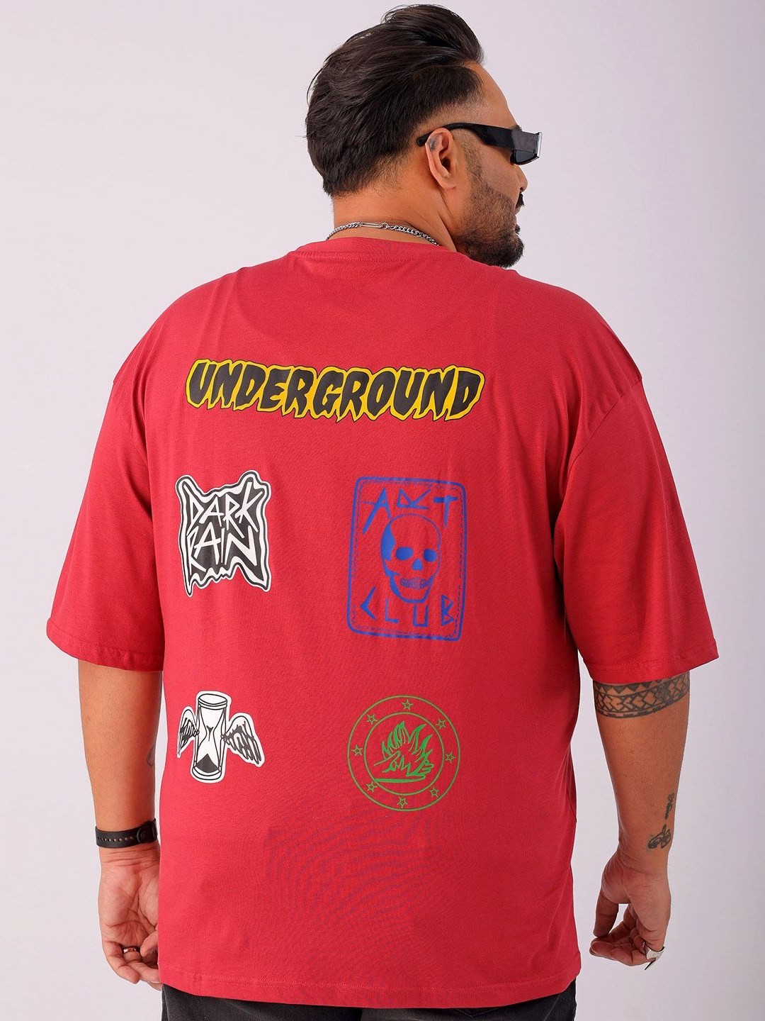 

Hardsoda by The Indian Garage Co Men Plus Size Graphic Printed Round Neck Cotton Relaxed Fit T-Shirt, Red