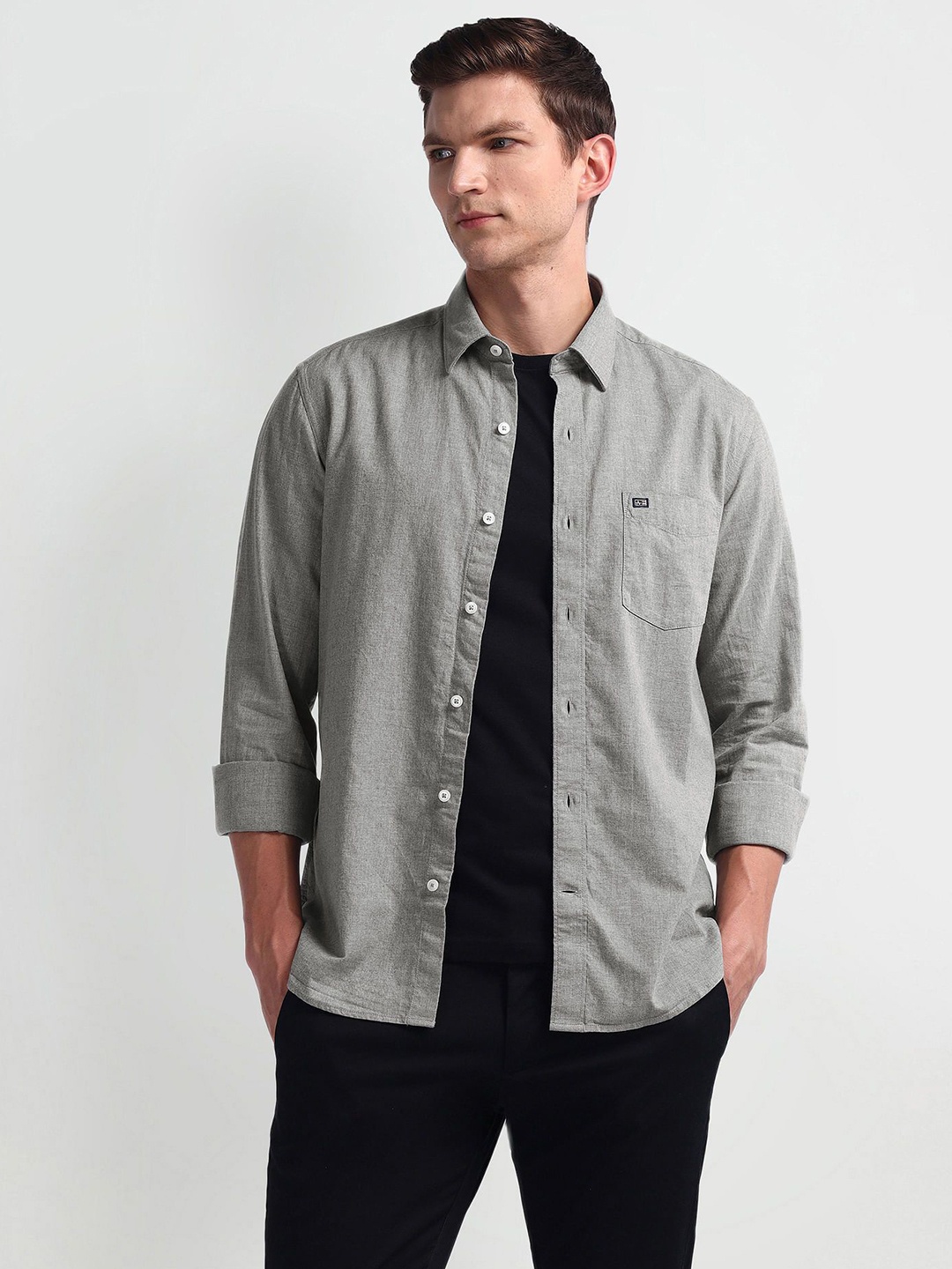 

Arrow Sport Men Smart Spread Collar Solid Cotton Slim Fit Casual Shirt, Grey