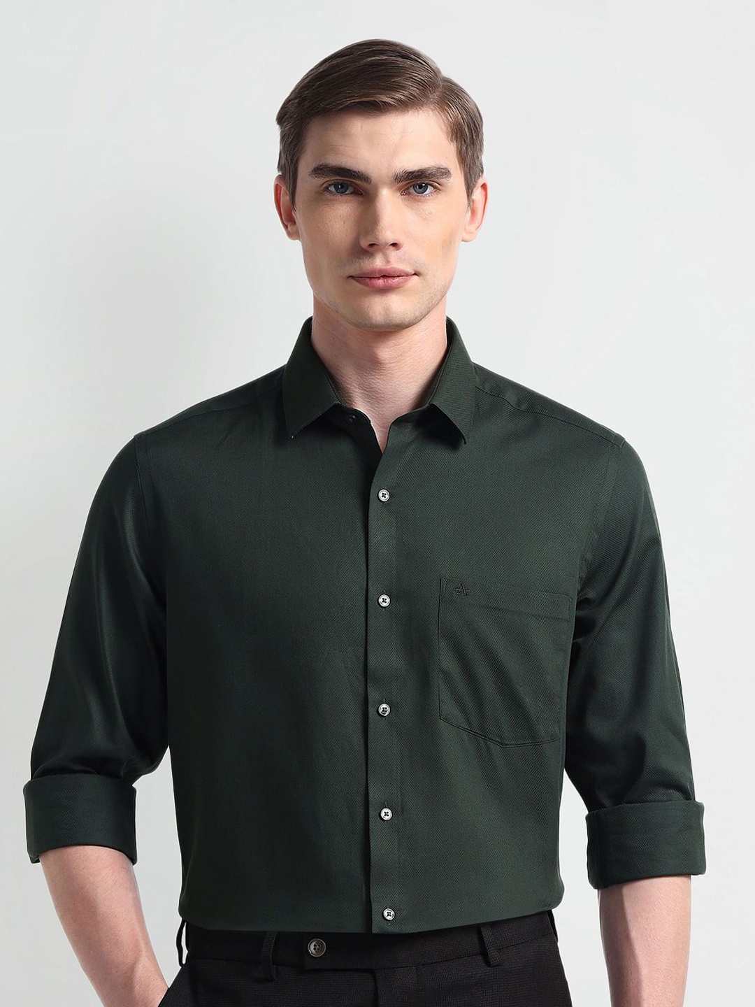 

Arrow Men Classic Spread Collar Solid Cotton Formal Shirt, Green