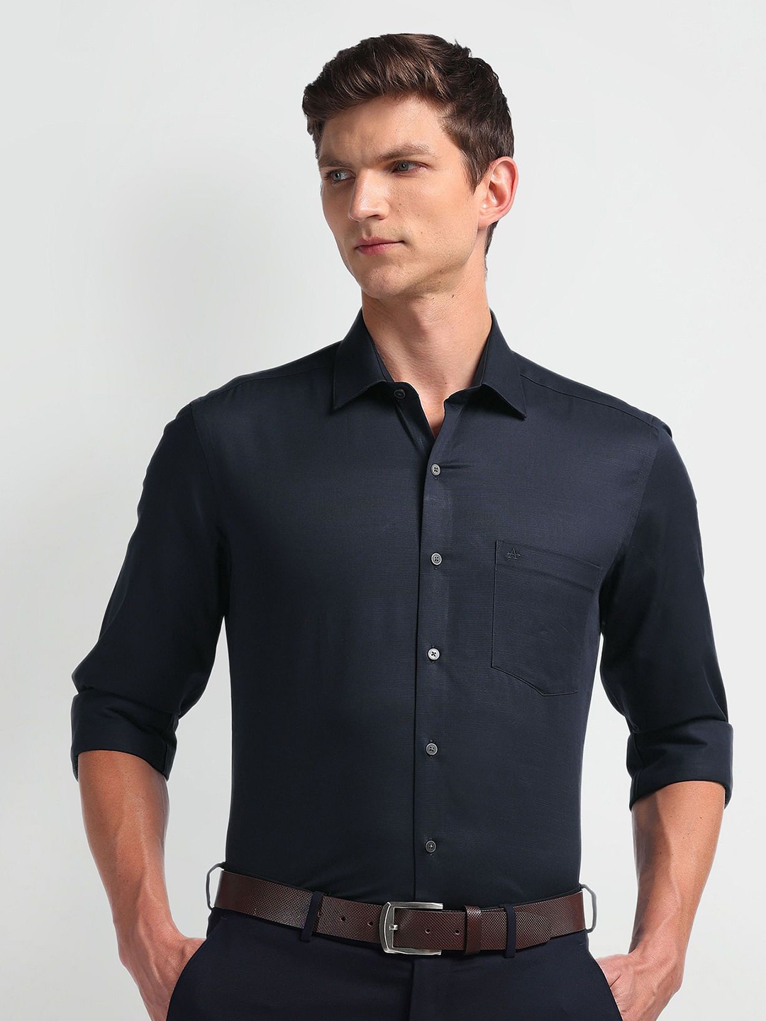 

Arrow Men Smart Spread Collar Solid Cotton Slim Fit Formal Shirt, Blue