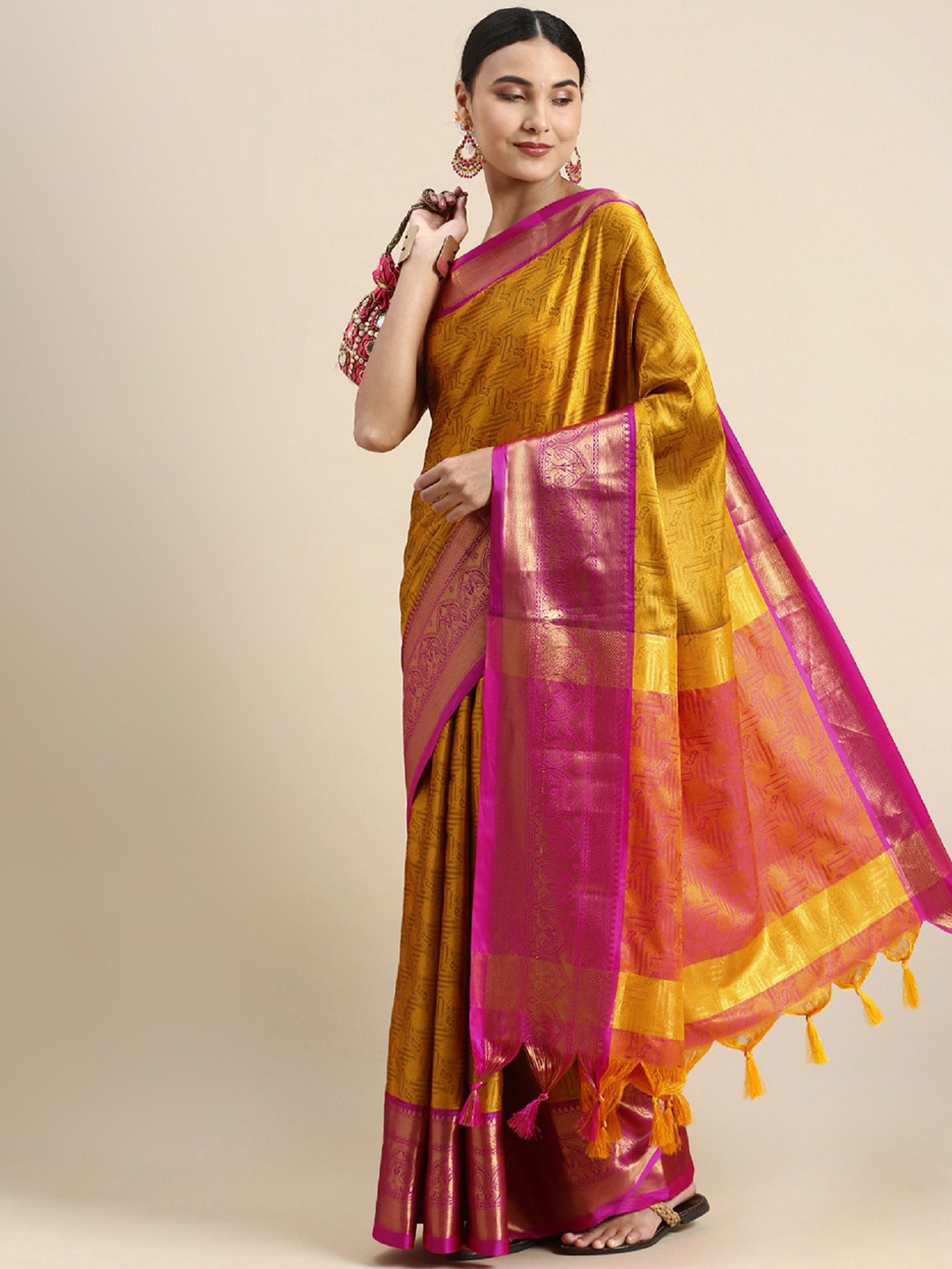 

Aika Woven Design Zari Banarasi Saree, Yellow