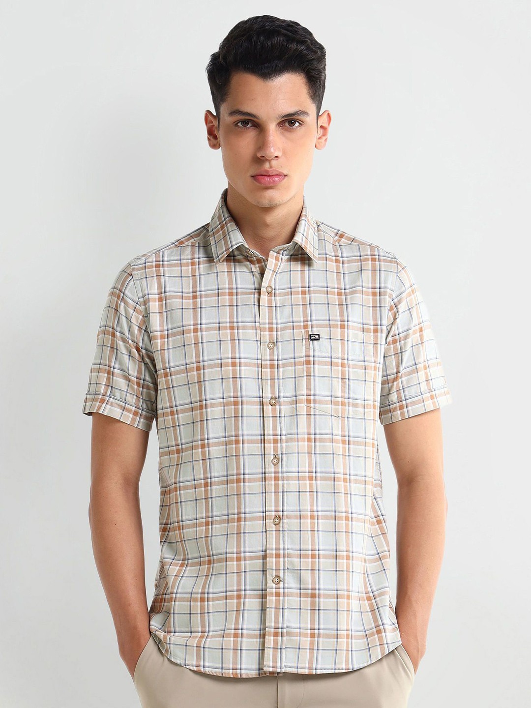 

Arrow Men Classic Spread Collar Tartan Checked Cotton Casual Shirt, Green