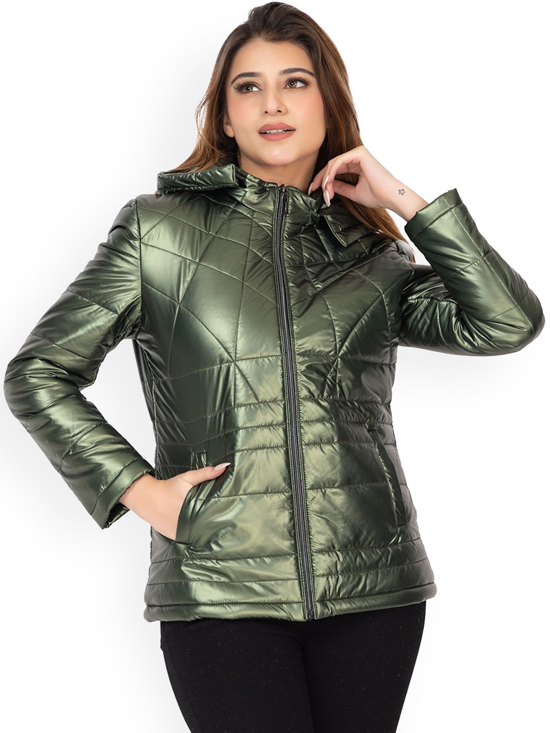 

TWENTY ME Women Solid Quilted Jacket, Green