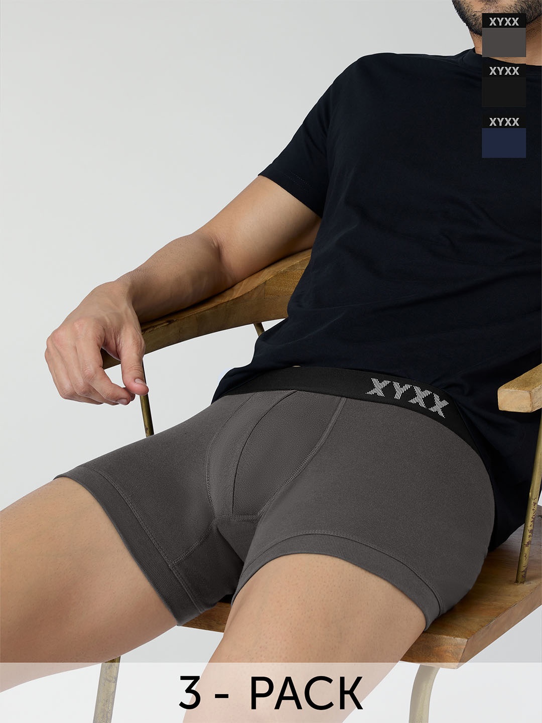 

XYXX Mens Solid Pack of 3 Combed Cotton Pace Trunk XYTRNK3PCKN906, Grey