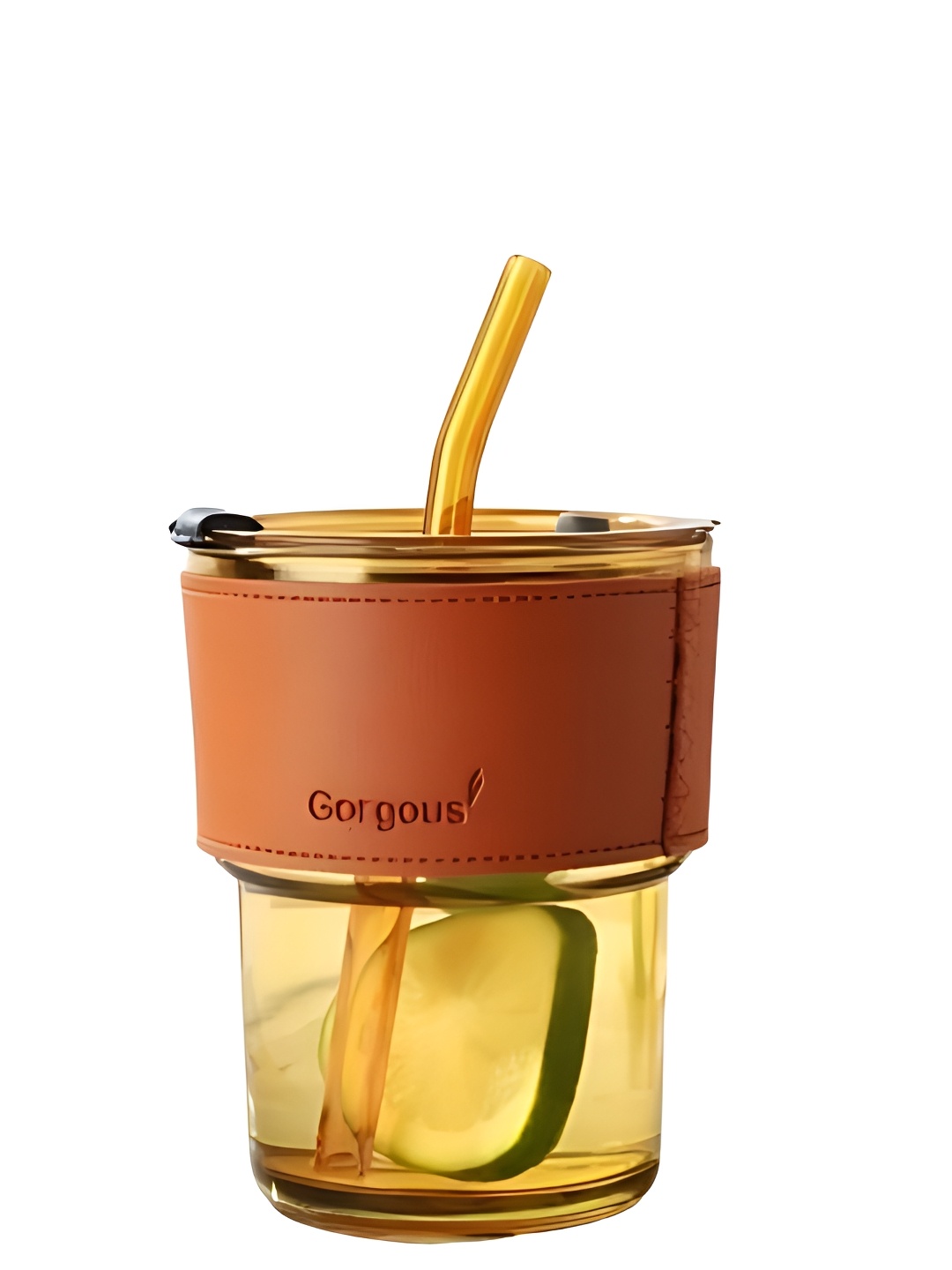 

WELOUR Yellow & Brown Single Glass Water Bottle 450 ml