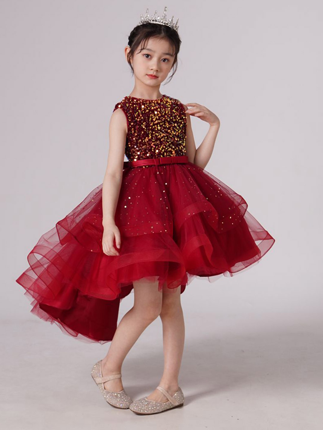 

JC SPARKLE Girls Embellished Pleated Fit & Flare Dress, Red