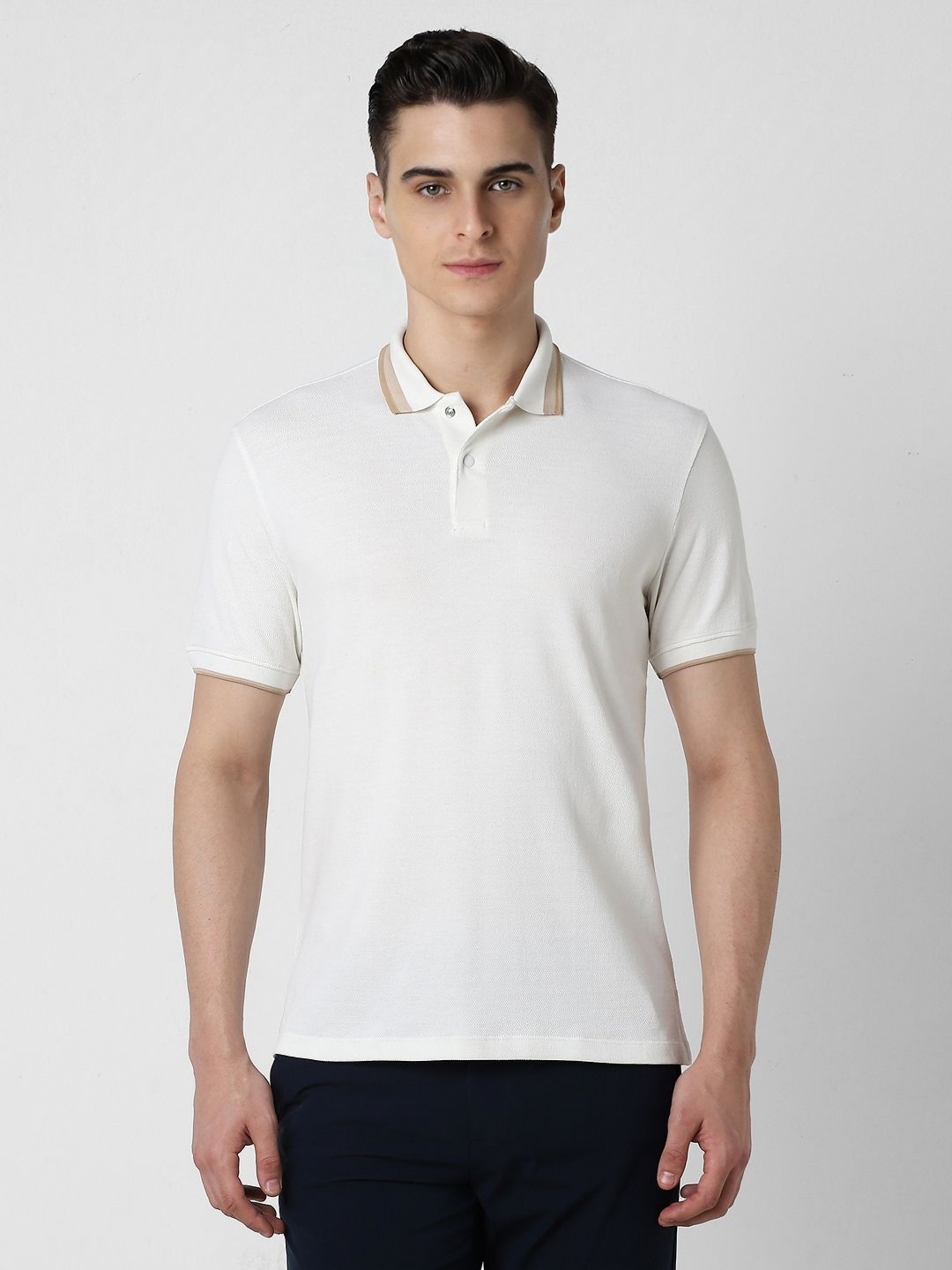 

Van Heusen Flex Men Self Design Polo Collar Cotton T-shirt, White
