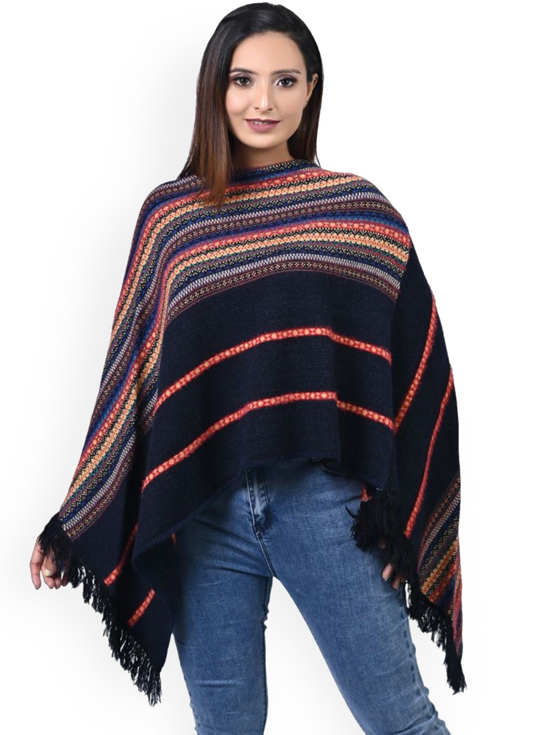 

TWENTY ME Women Woollen Lightweight Poncho Jacket, Navy blue