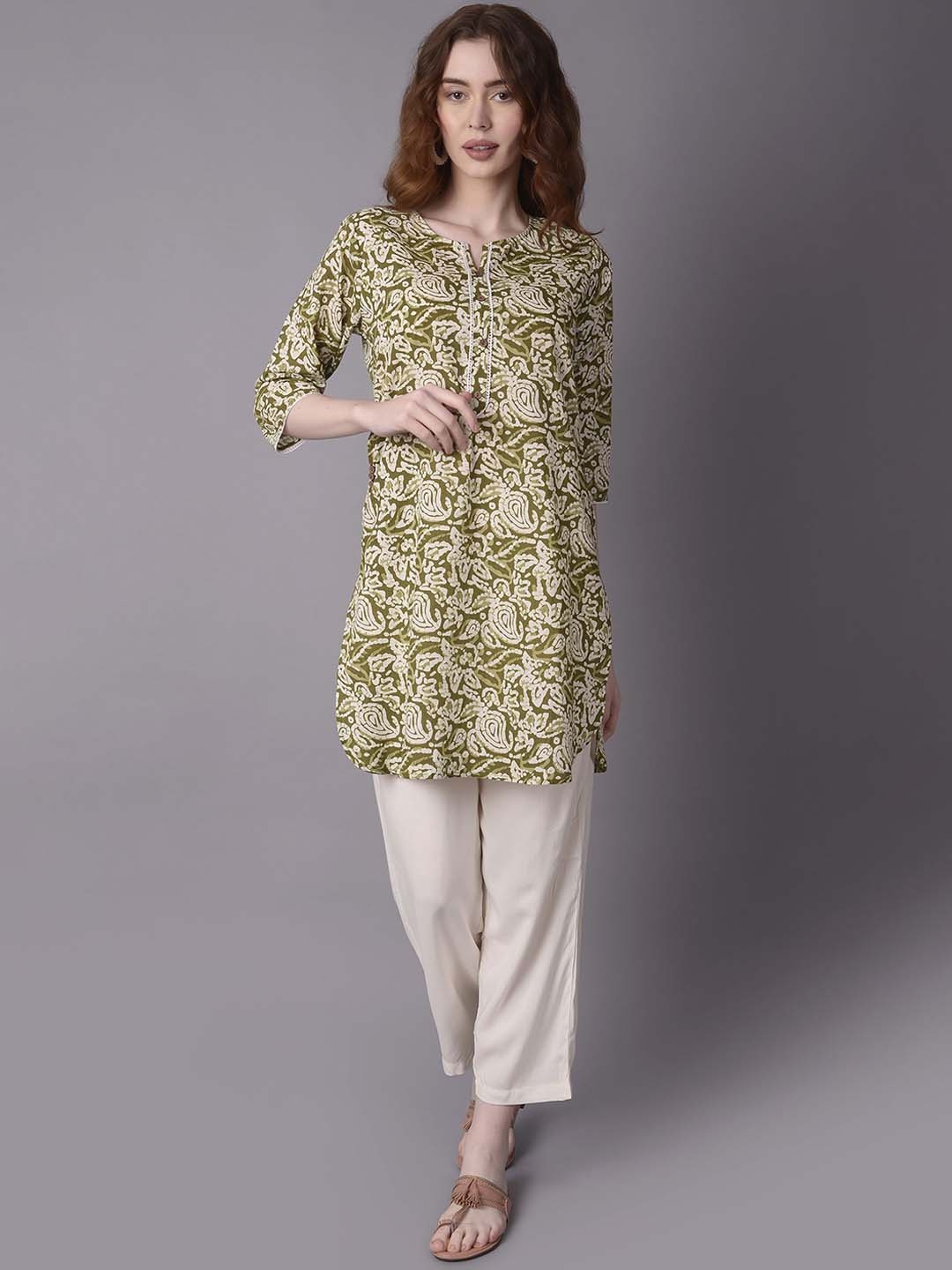 

Shree Floral Printed Cotton Straight Kurta, Green