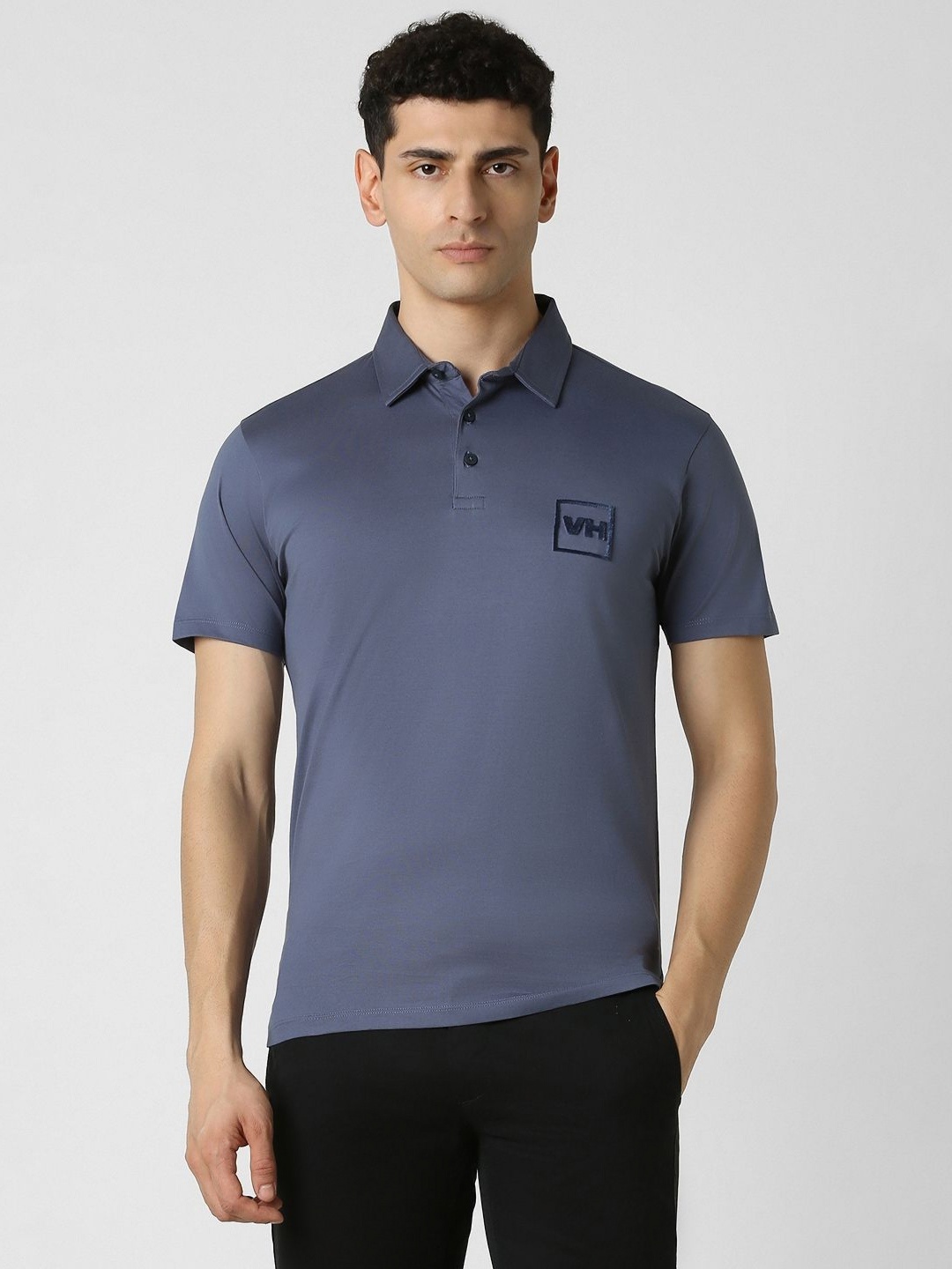 

V Dot Men Solid Polo Collar Cotton Slim Fit T-shirt, Navy blue