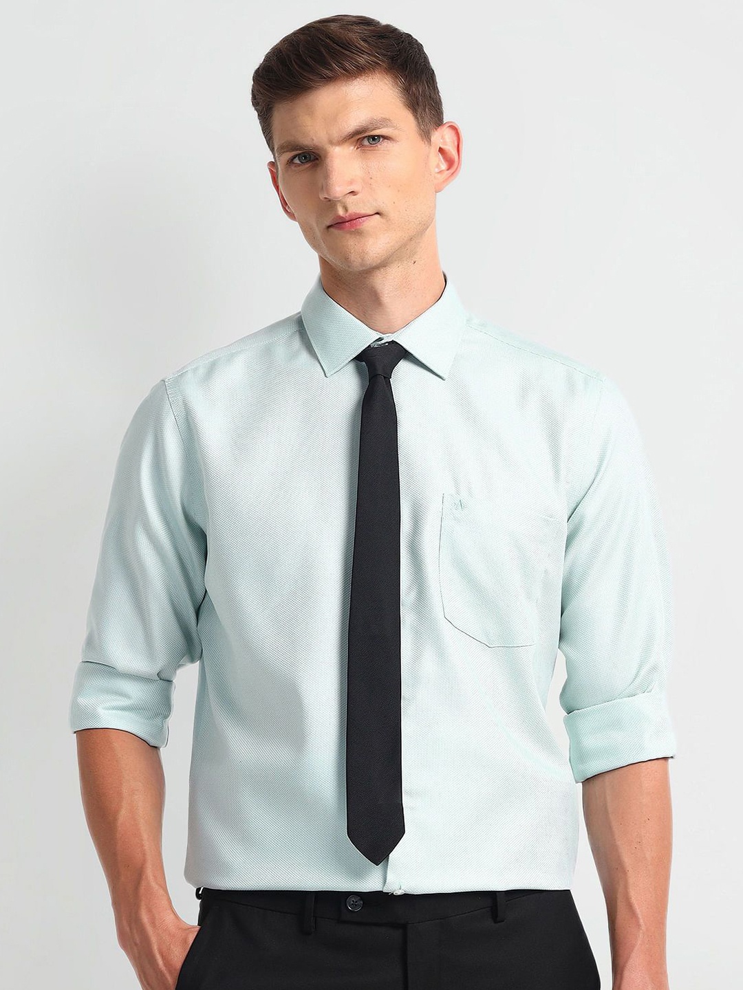 

Arrow Men Classic Spread Collar Solid Cotton Formal Shirt, Green