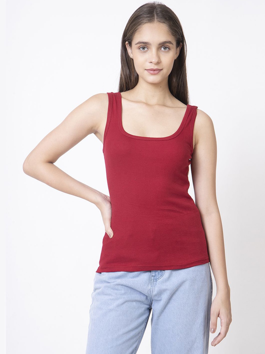

AVYAY Pack Of 2 Cotton Non Padded Camisoles, Maroon