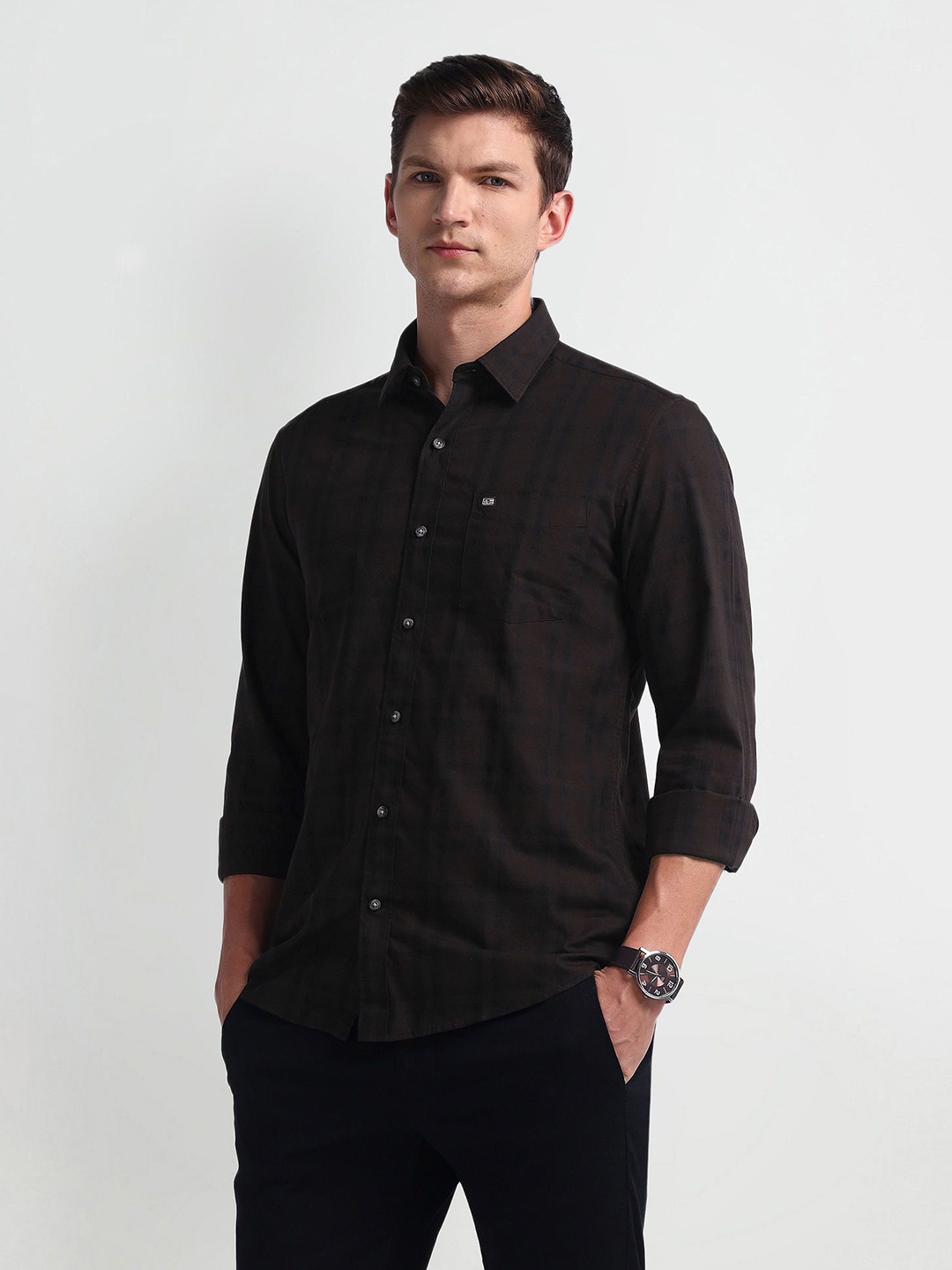 

Arrow Sport Men Smart Spread Collar Solid Cotton Slim Fit Casual Shirt, Brown