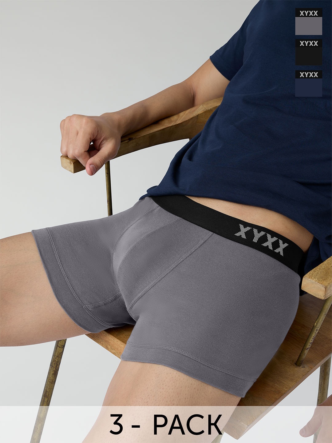 

XYXX Men Solid Pack Of 3 Combed Cotton Pace Trunk XYTRNK3PCKN903, Grey