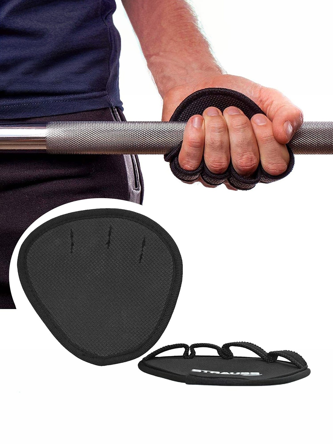 

STRAUSS Full Palm protection Weight Lifting Grip, Black