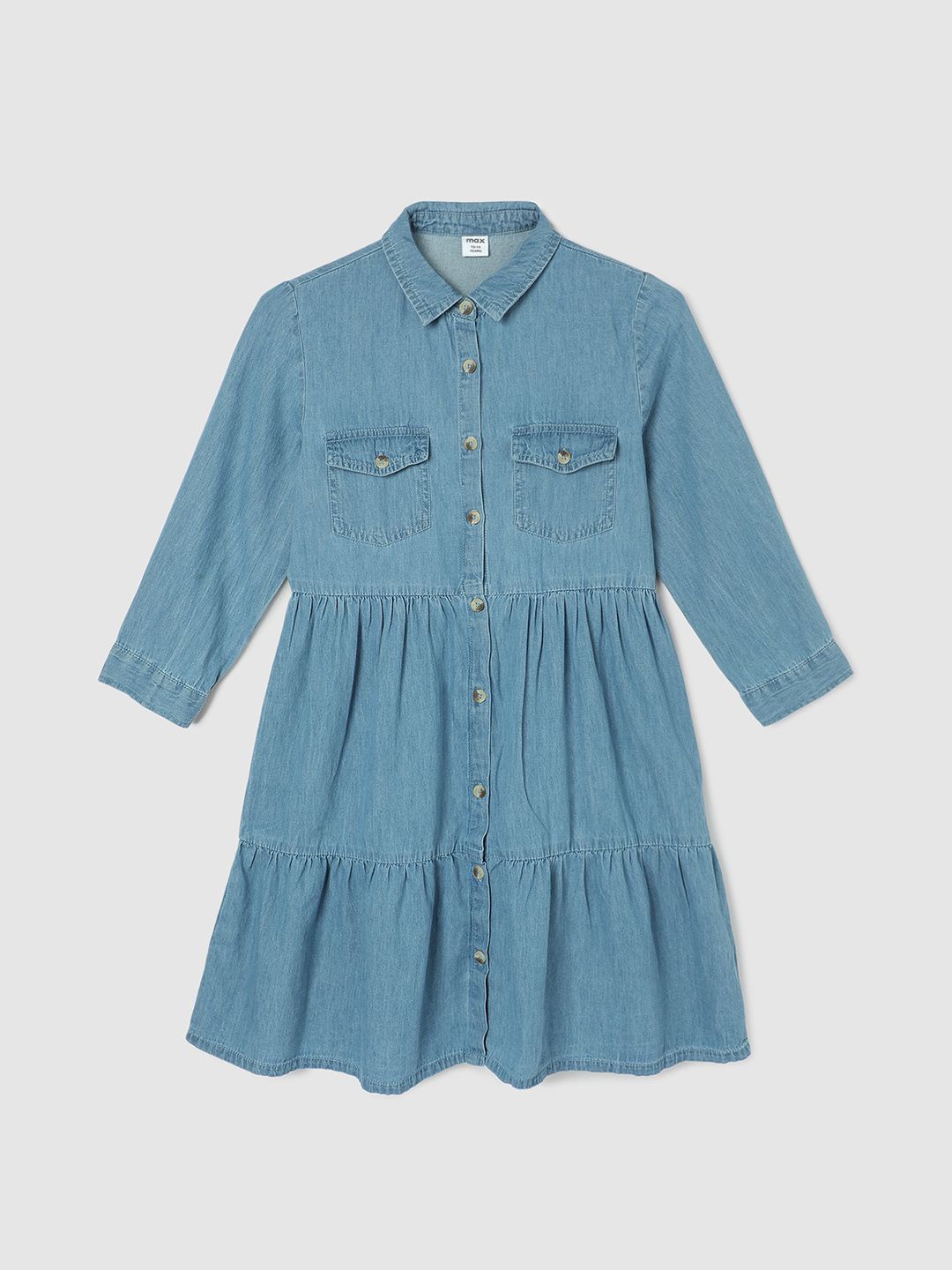 

max Kids-Girls Tiered Shirt Dress, Blue