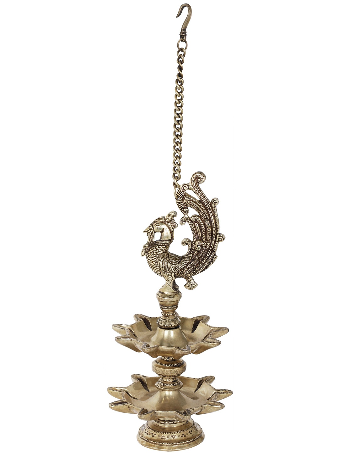 

Exotic India 14" Brass Eighteen Wicks Roof Hanging Lamp, Bronze