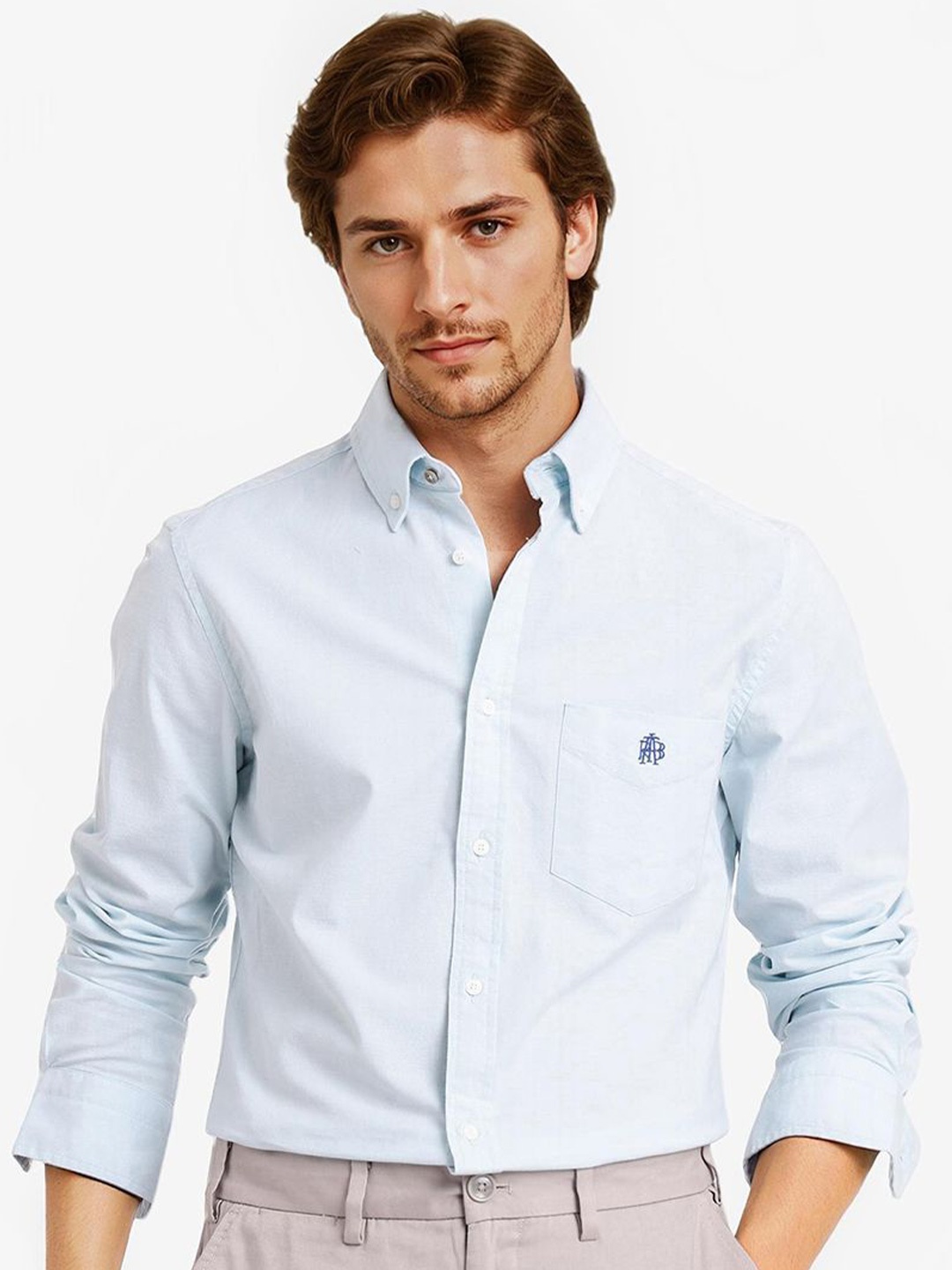 

RARE RABBIT Men Comfort Button-Down Collar Solid Cotton Formal Shirt, Teal
