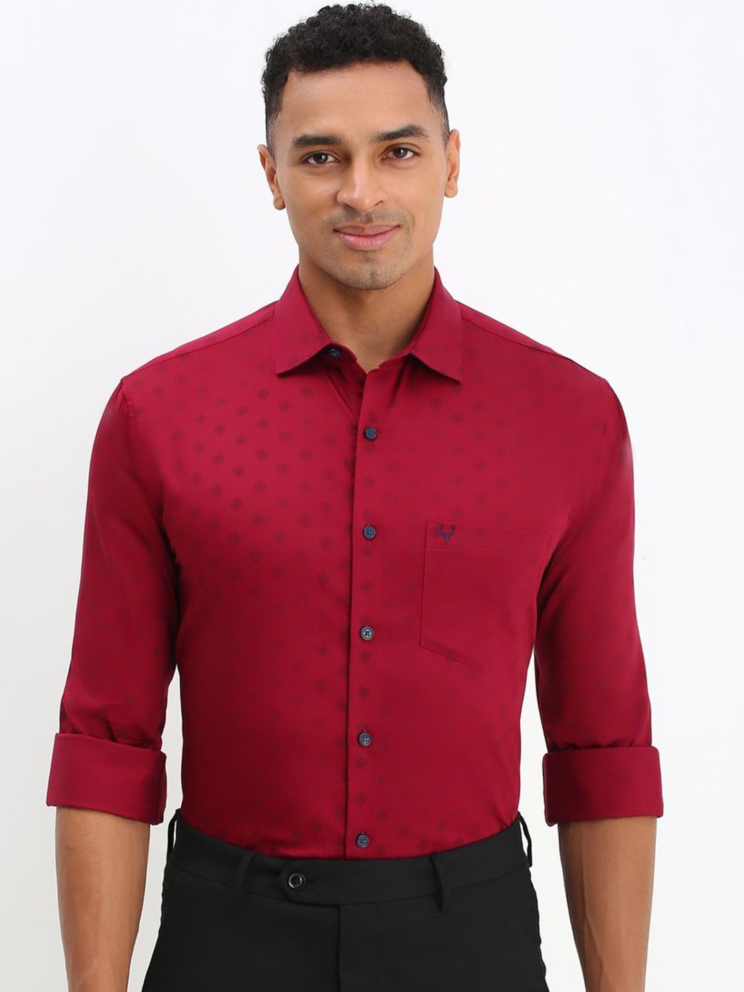 

Allen Solly Men Spread Collar Solid Cotton Slim Fit Formal Shirt, Red