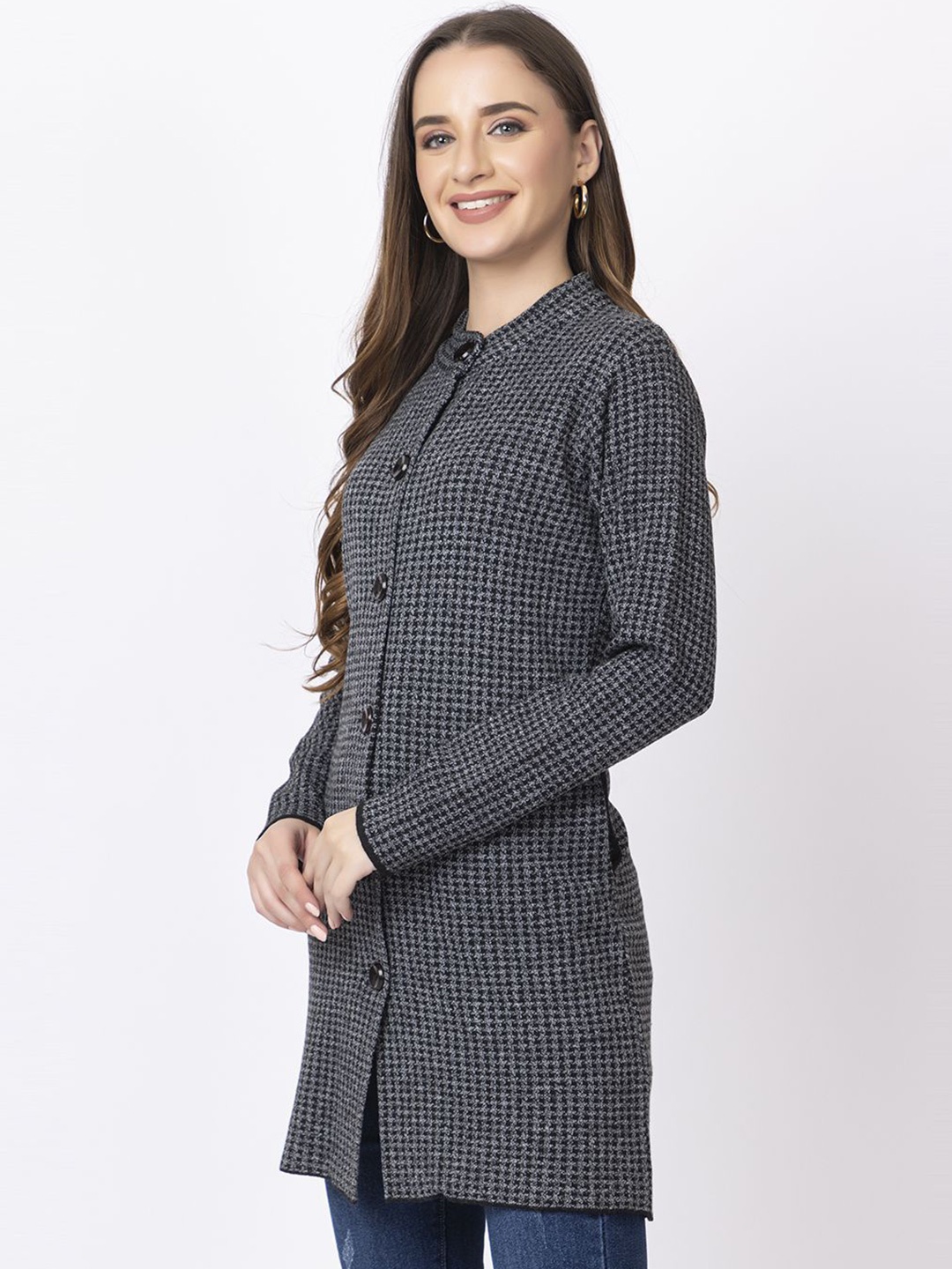 

Anouk Women Checked Longline Cardigan, Black