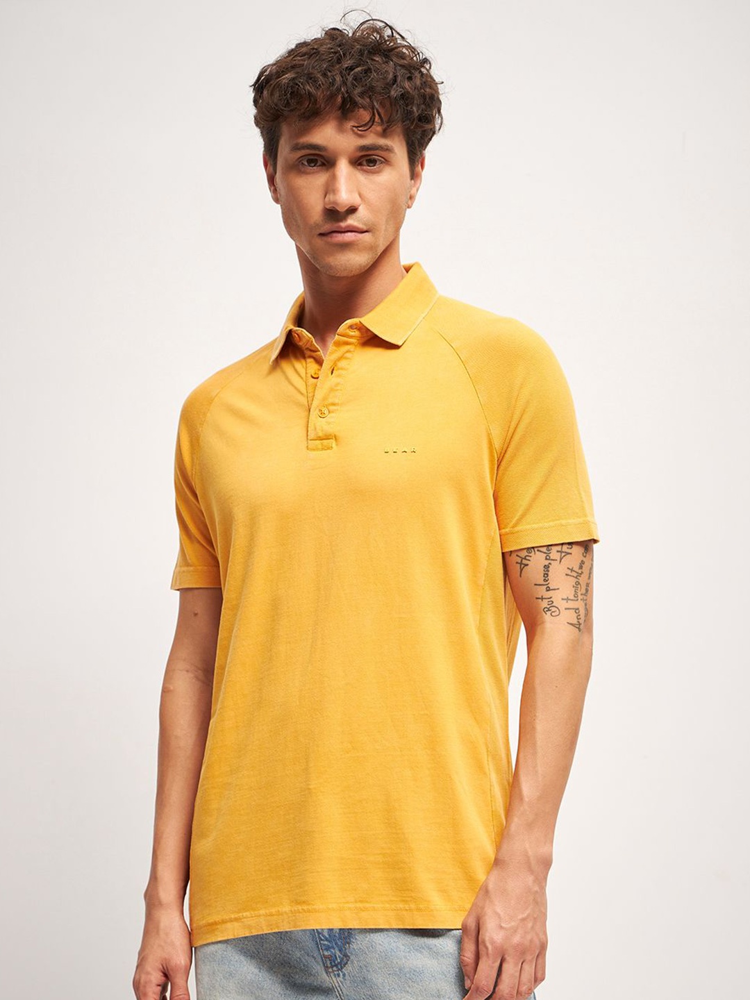 

THE BEAR HOUSE Men Solid Polo Collar Cotton T-shirt, Yellow