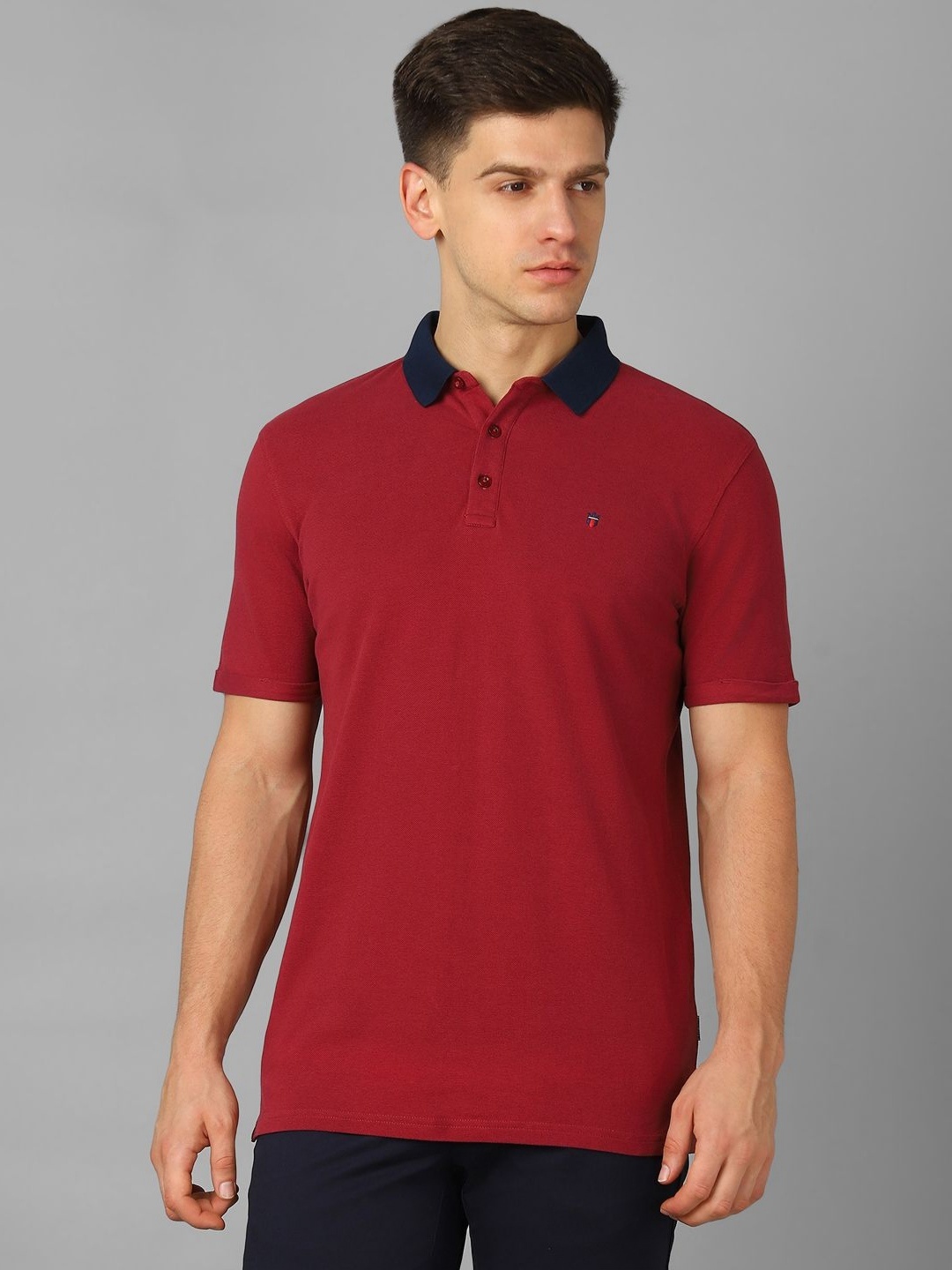 

Louis Philippe Jeans Men Solid Polo Collar Cotton Slim Fit T-Shirt, Red