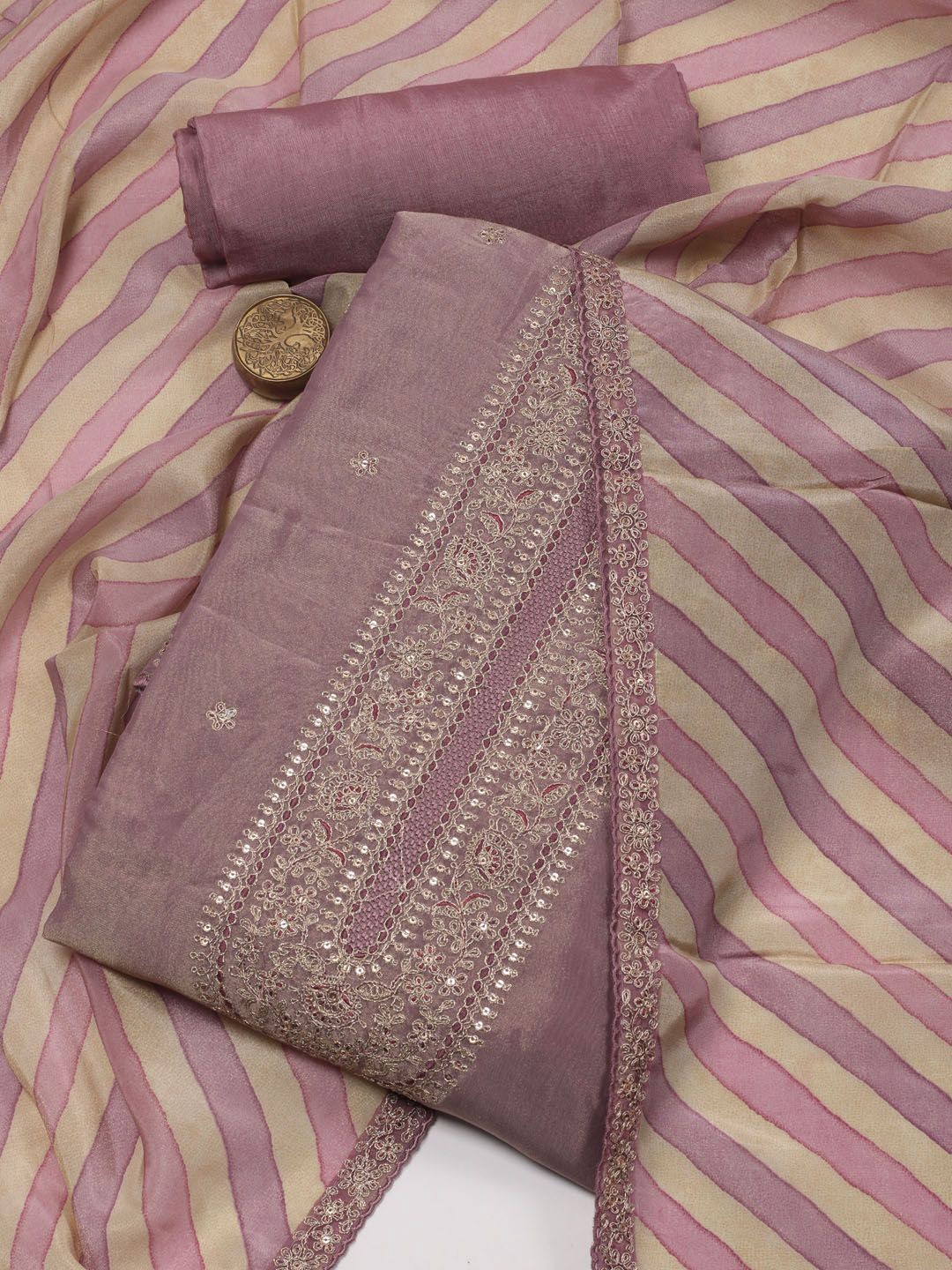 

Meena Bazaar Floral Embroidered Unstitched Dress Material, Mauve
