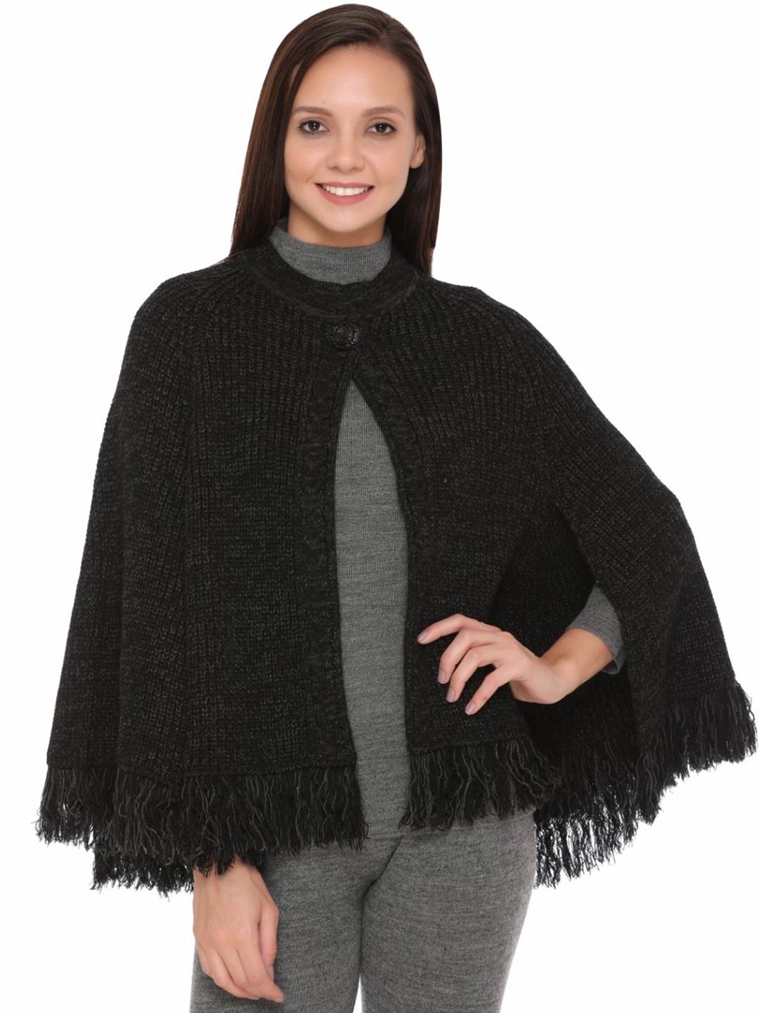 

TWENTY ME Women Woollen Lightweight Poncho Jacket, Black