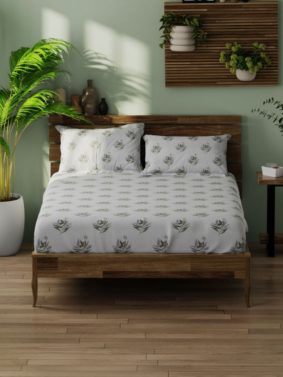 

BIANCA organica Brown & Grey Floral Cotton 180 TC King Bedsheet with 2 Pillow Covers