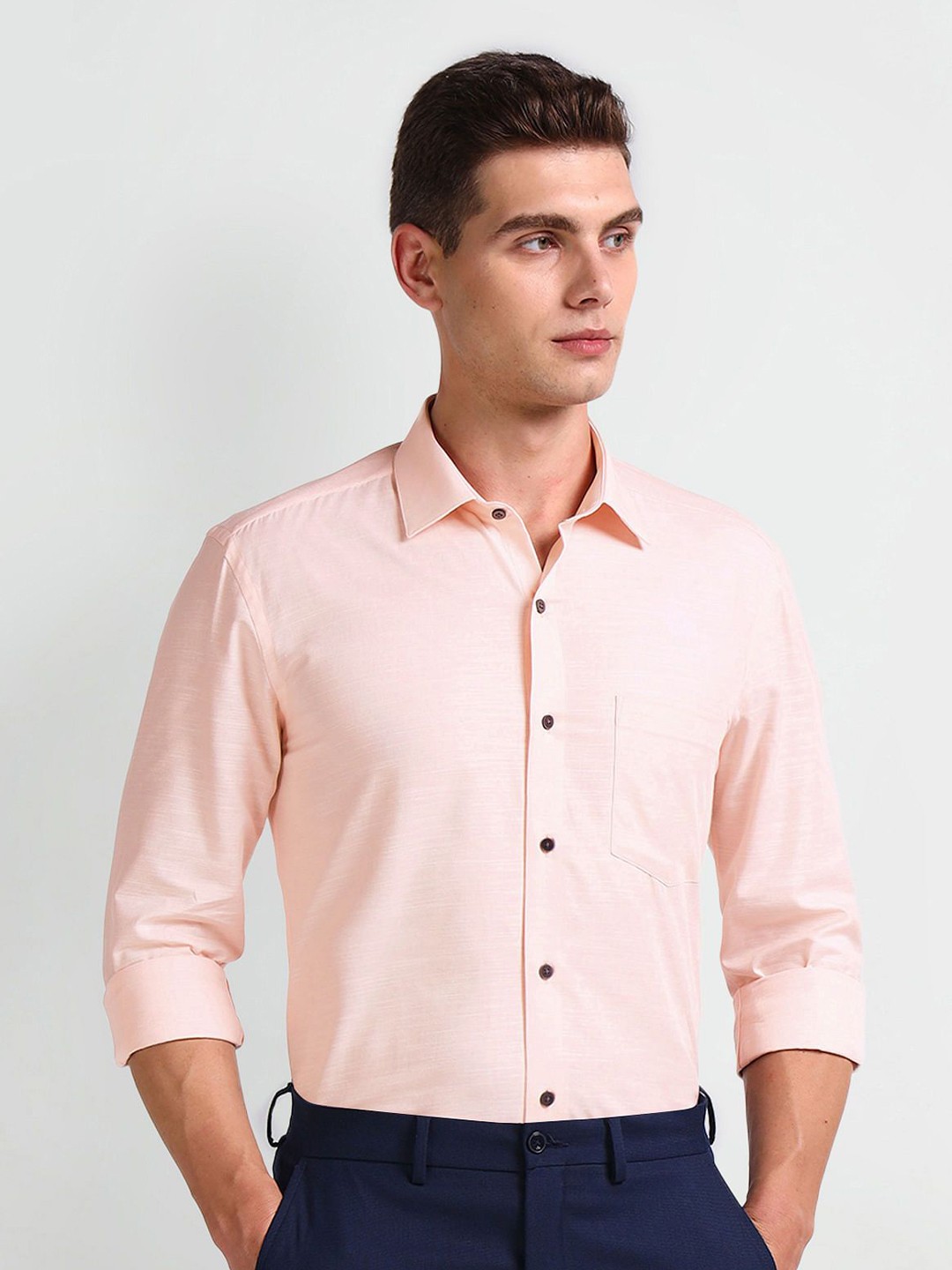 

Arrow Men Smart Spread Collar Solid Cotton Slim Fit Formal Shirt, Pink