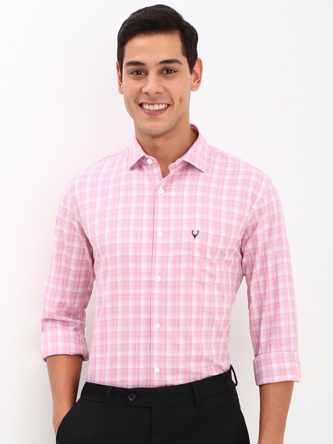 

Allen Solly Men Spread Collar Tartan Checked Cotton Slim Fit Formal Shirt, Pink