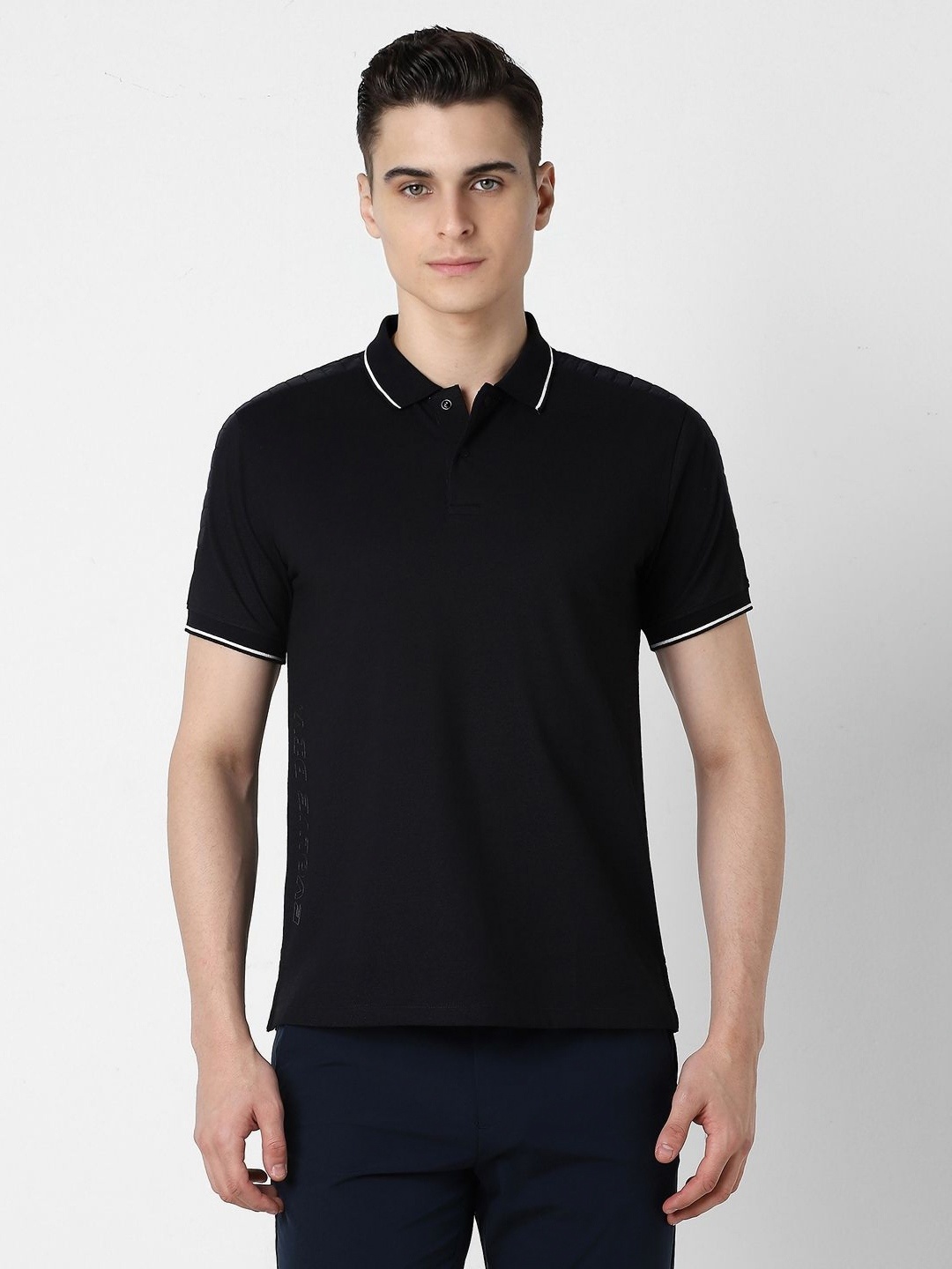 

Van Heusen Flex Men Solid Polo Collar Cotton Slim Fit T-shirt, Black