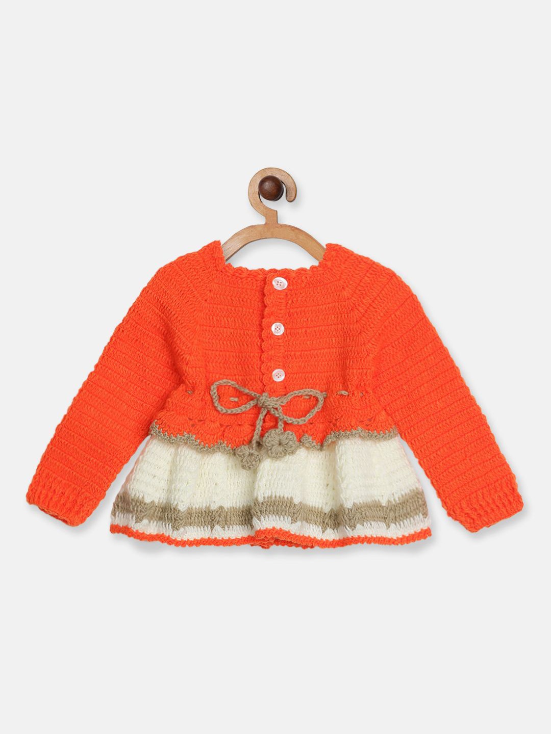 

CHUTPUT Girls Colourblocked Pure Wool Fit and Flare Dress, Orange