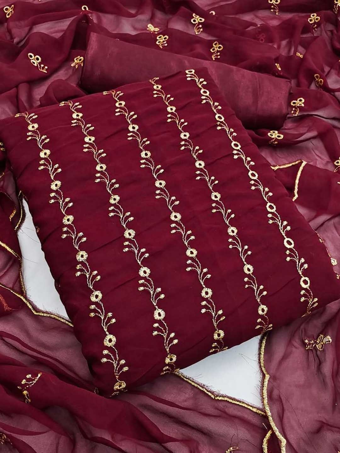 

APNISHA Floral Embroidered Silk Georgette Unstitched Dress Material, Maroon