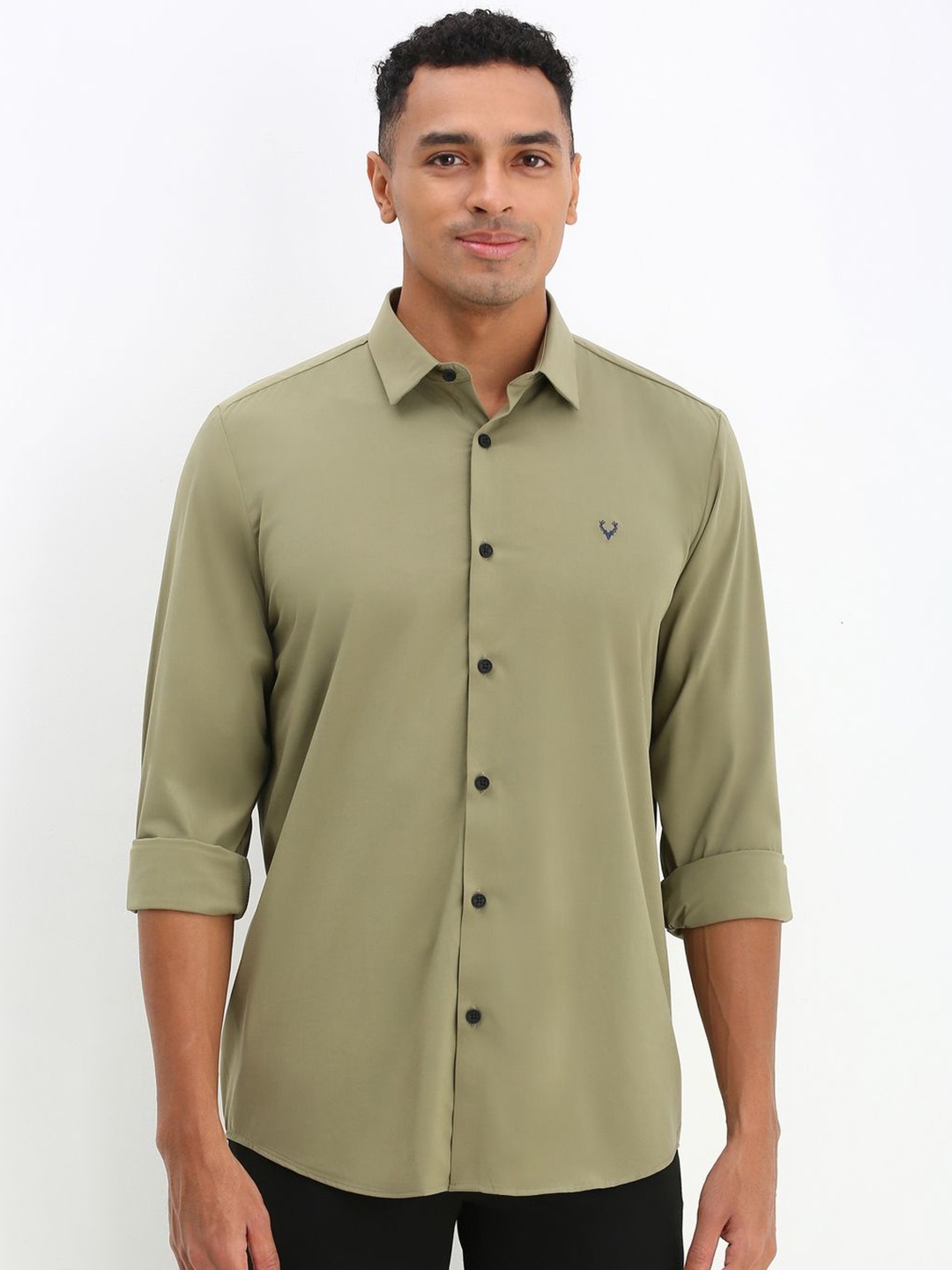 

Allen Solly Men Spread Collar Solid Slim Fit Casual Shirt, Olive