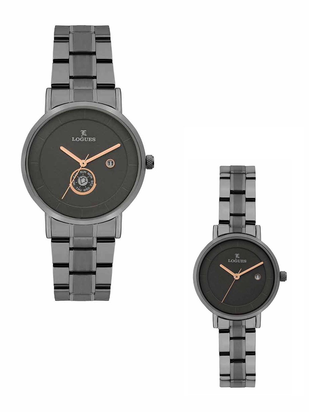 

L LOGUES Unisex Brass Dial & Bracelet Style Straps Analogue Watch P 3528 QMD-27, Grey