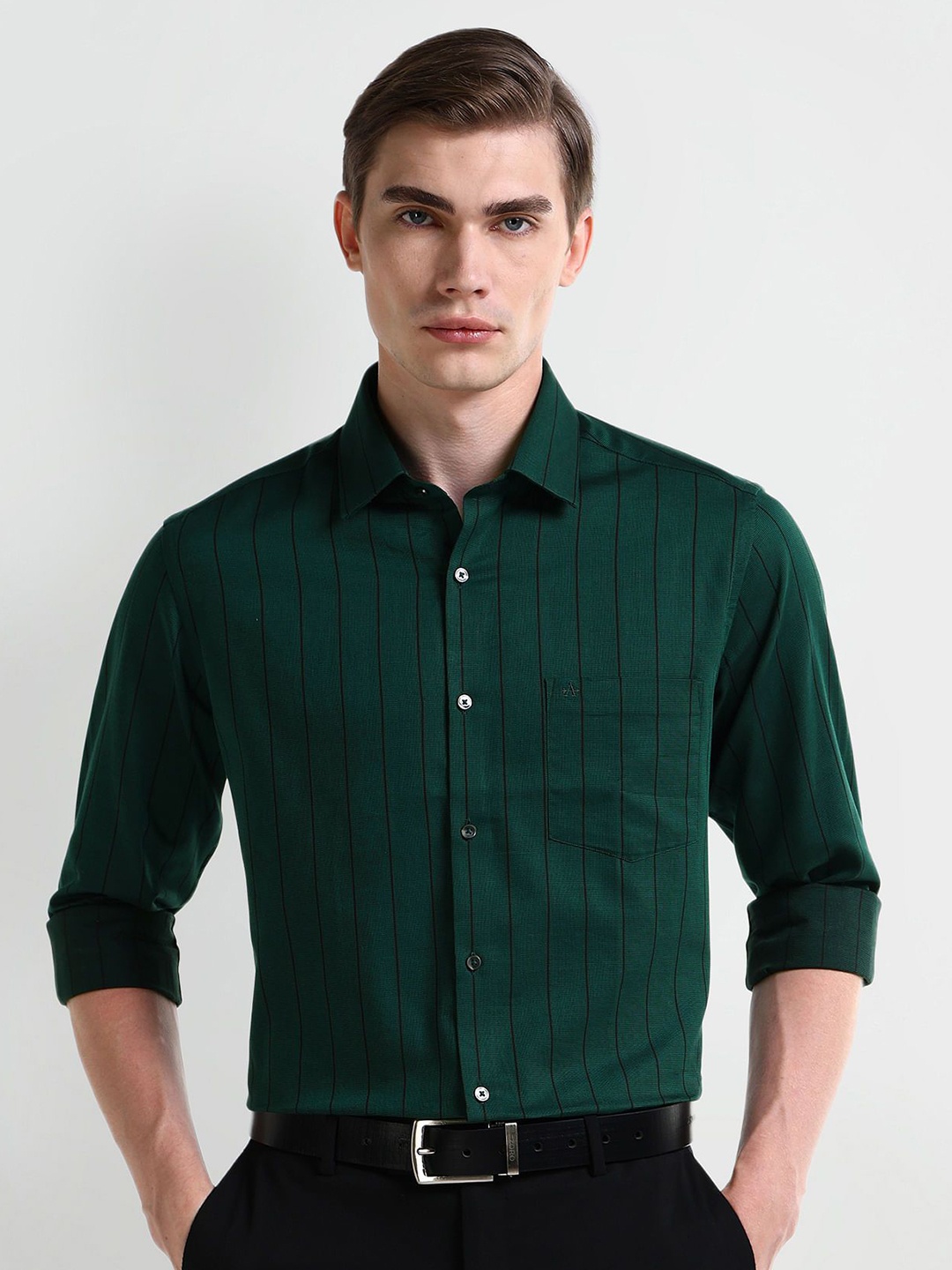 

Arrow Men Modern Spread Collar Tartan Checked Cotton Slim Fit Formal Shirt, Green