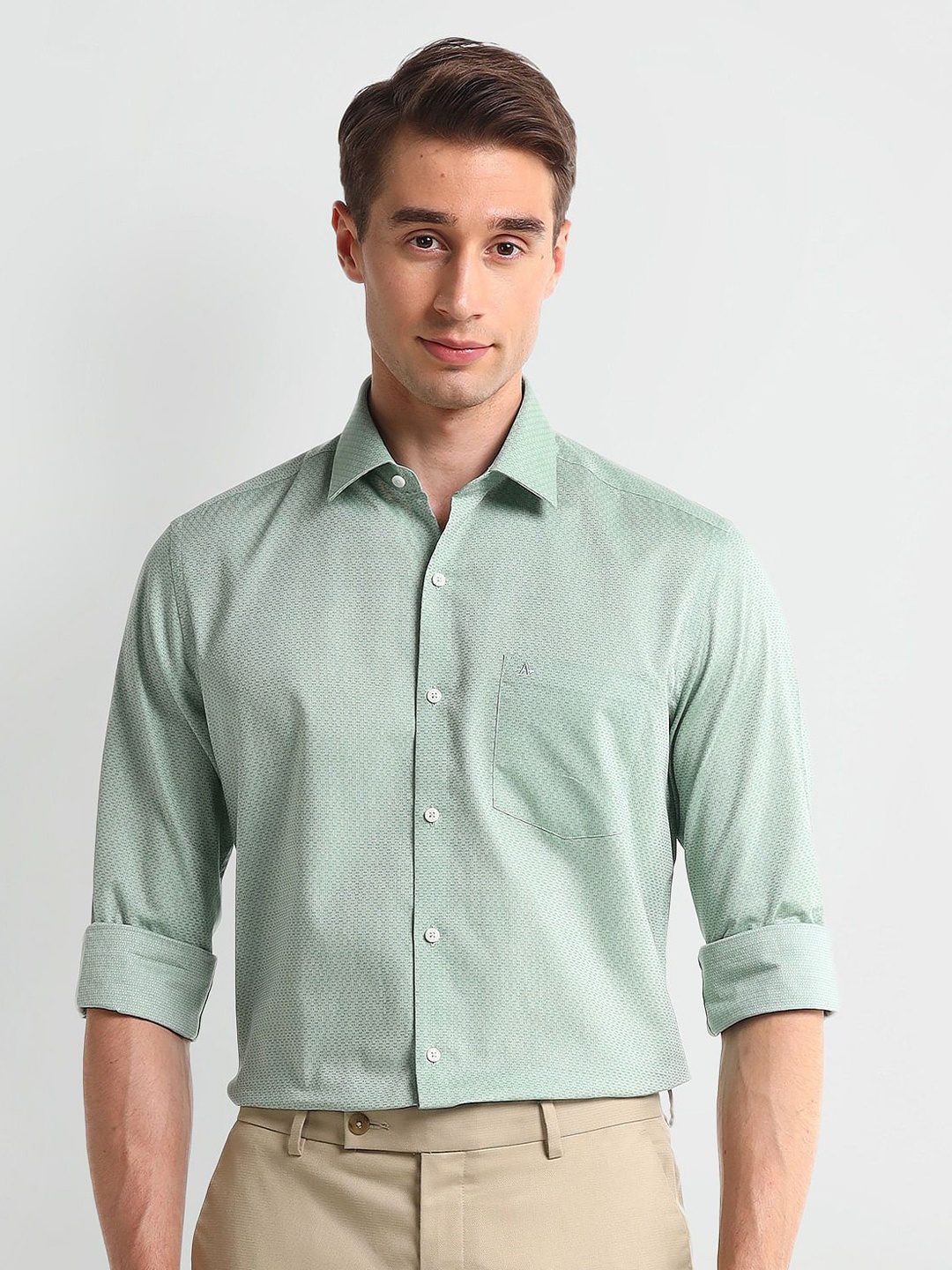 

Arrow Men Classic Spread Collar Solid Cotton Formal Shirt, Green