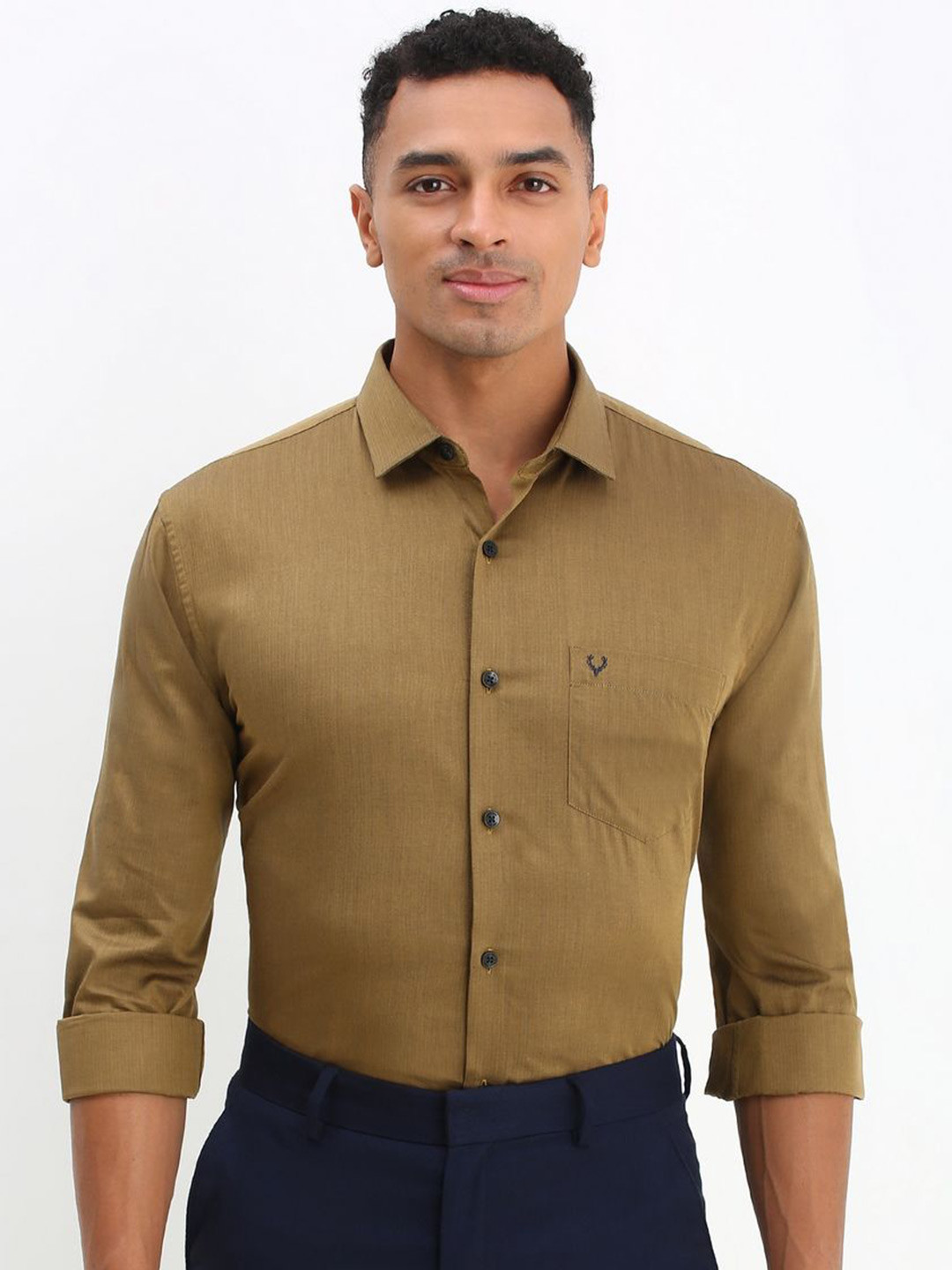 

Allen Solly Men Spread Collar Solid Cotton Slim Fit Formal Shirt, Mustard