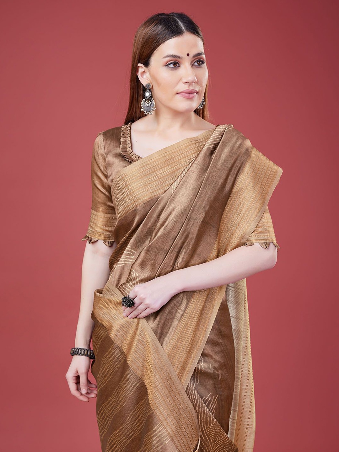 

DOI MOI Ethnic Motifs Zari Banarasi Saree, Brown