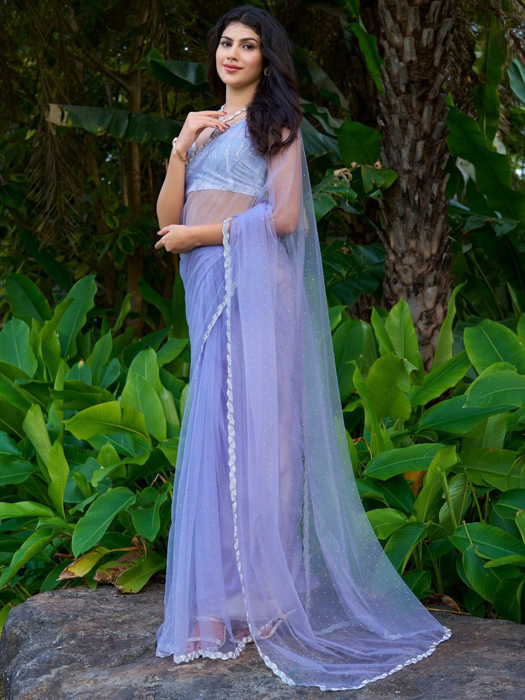 

Anouk Embellished Beads and Stones Net Saree, Lavender