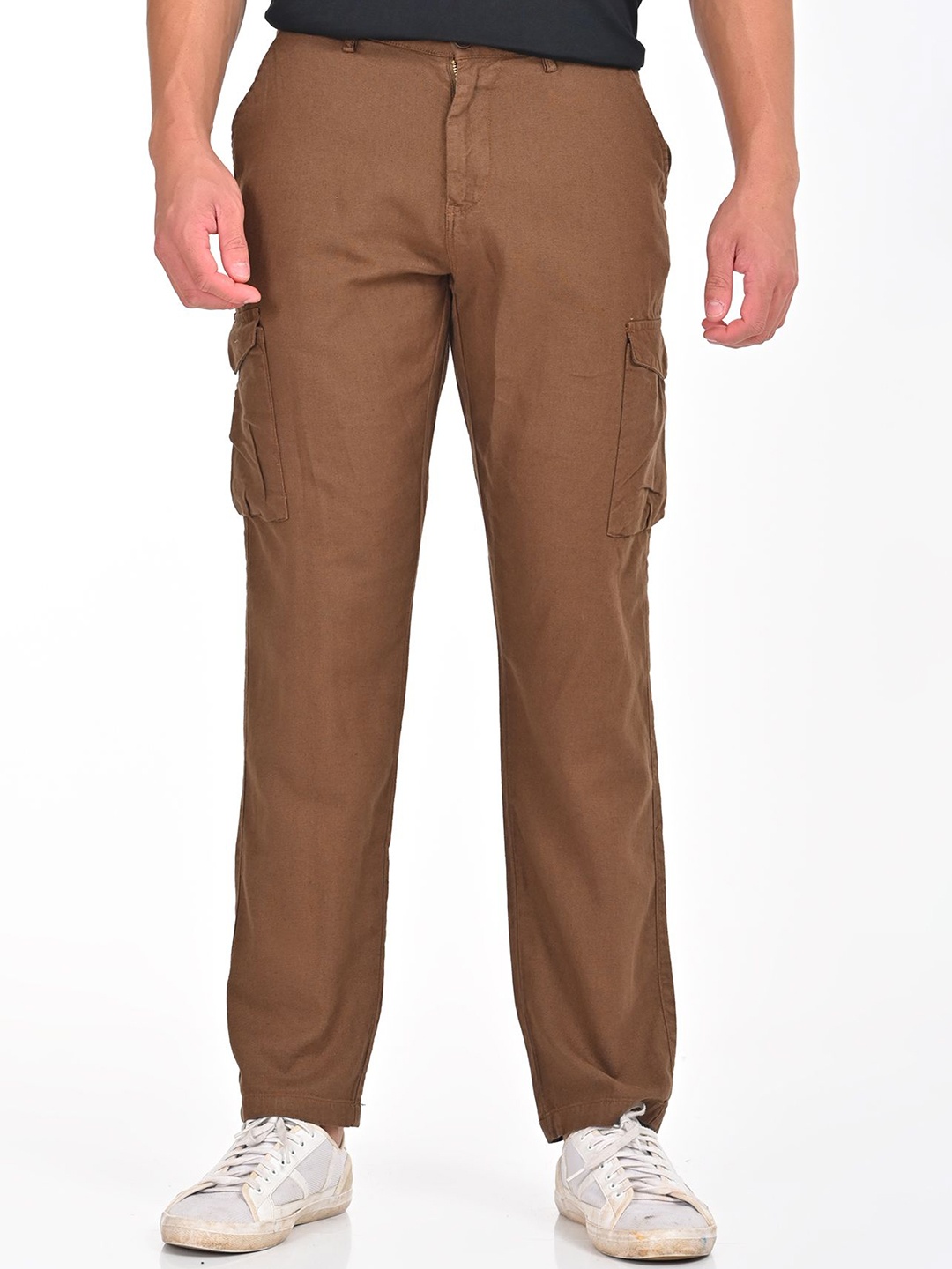 

POE Men Smart Slim Fit Cargos Trousers, Brown