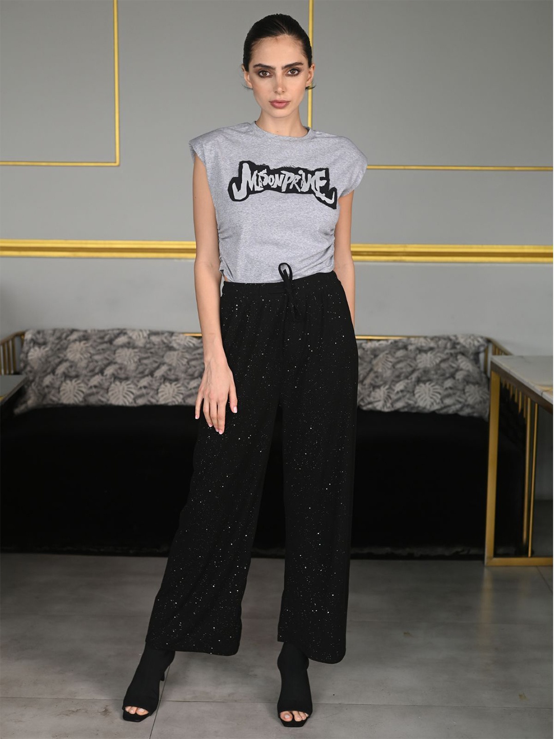 

ODETTE Women Regular Fit Pleated Knit Rib Trousers, Black