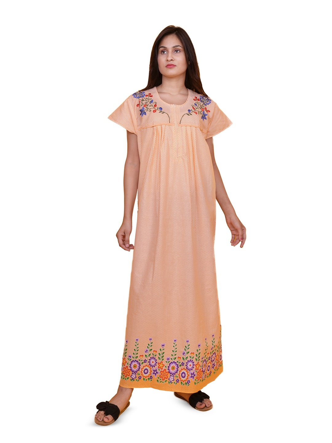 

MAYA PRINT Women Printed Maxi Nightdress, Orange