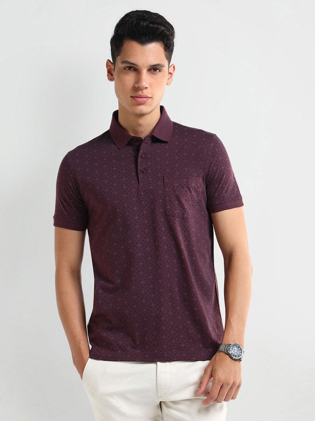 

Arrow Men Abstract Printed Polo Collar Cotton T-shirt, Purple