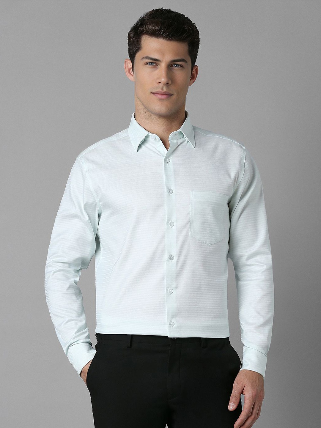 

Louis Philippe Men Spread Collar Solid Cotton Slim Fit Formal Shirt, Blue