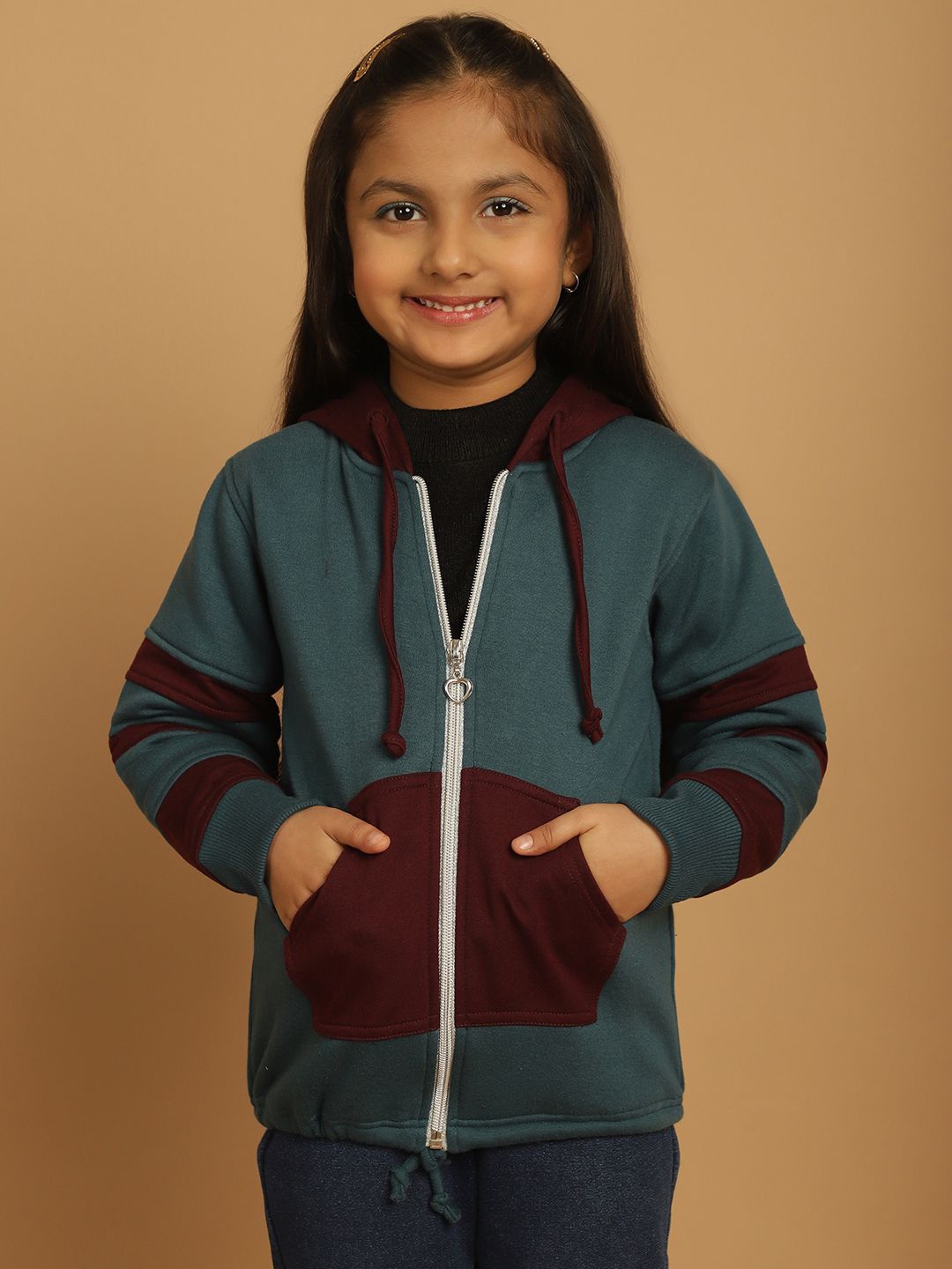 

MINI & MING Girls Solid Hooded Sweatshirt, Teal