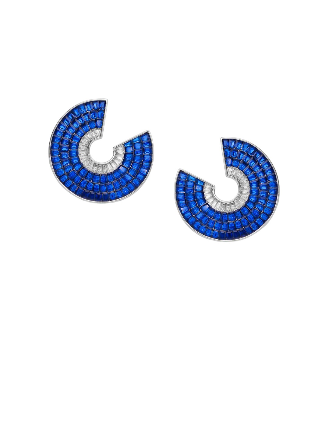 

MISS JO Mystic Woodland 92.5 Sterling Silver Rhodium-Plated Cubic Zirconia Circlets Studs, Blue