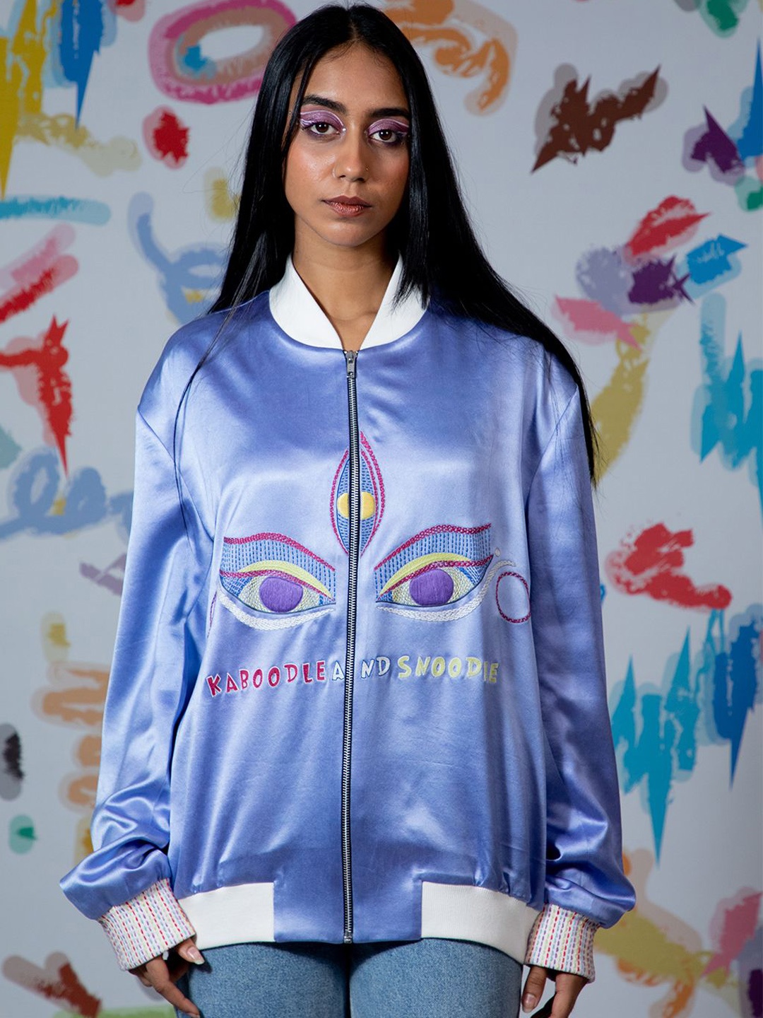 

Arya Giri Women Cotton Crop Bomber with Patchwork Jacket, Lavender